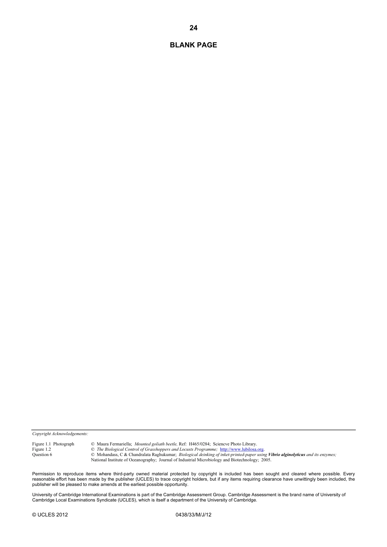 Cambridge IGCSE Biology (BES) 0438 2012 May/June Paper 3 · Variant 3 question paper, page 24 of 24