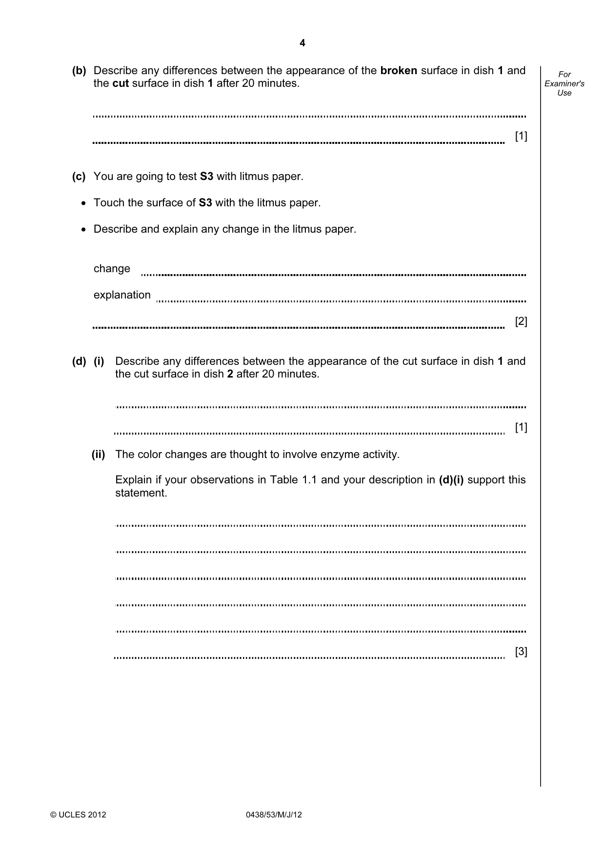 Cambridge IGCSE Biology (BES) 0438 2012 May/June Paper 5 · Variant 3 question paper, page 4 of 12