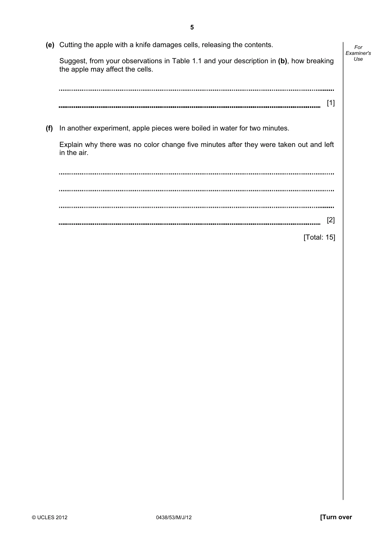 Cambridge IGCSE Biology (BES) 0438 2012 May/June Paper 5 · Variant 3 question paper, page 5 of 12