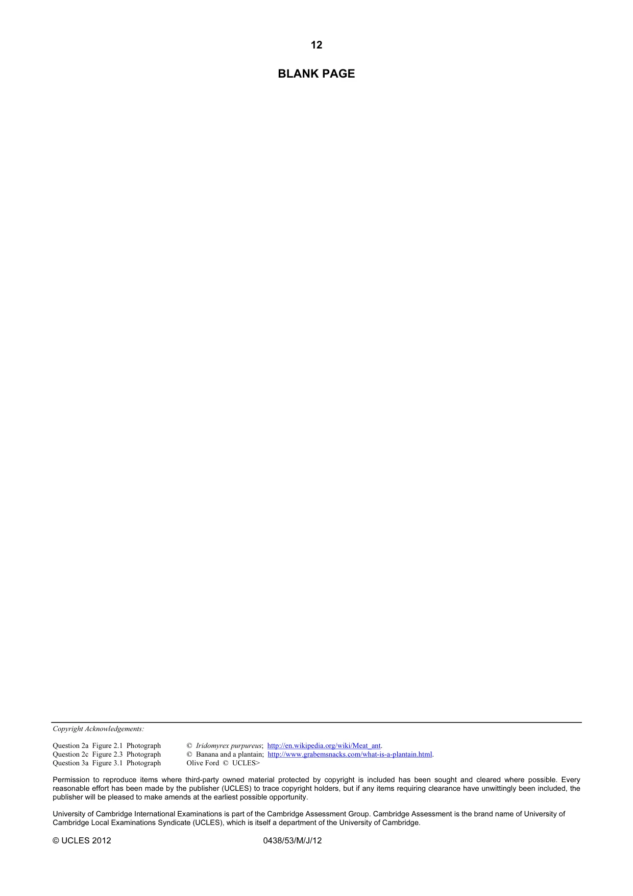 Cambridge IGCSE Biology (BES) 0438 2012 May/June Paper 5 · Variant 3 question paper, page 12 of 12