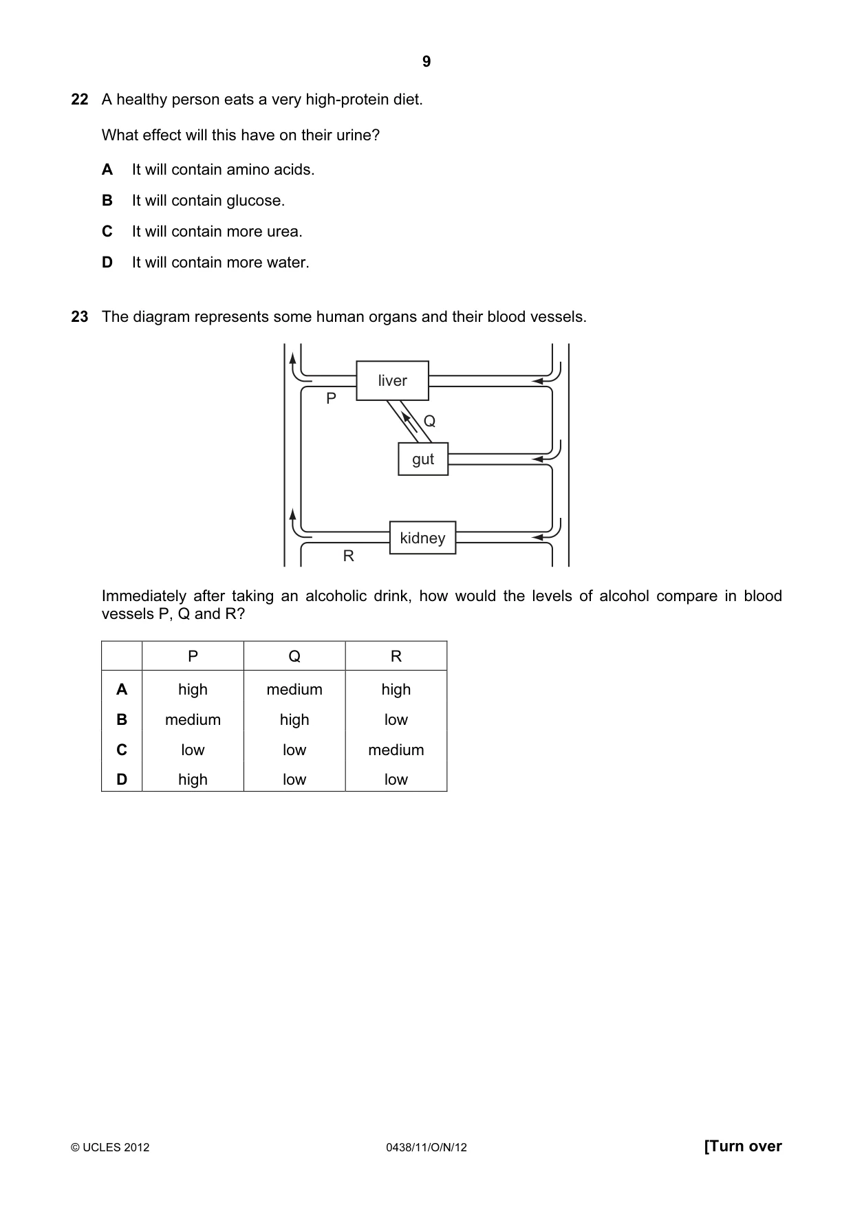 Cambridge IGCSE Biology (BES) 0438 2012 Oct/Nov Paper 1 · Variant 1 question paper, page 9 of 16
