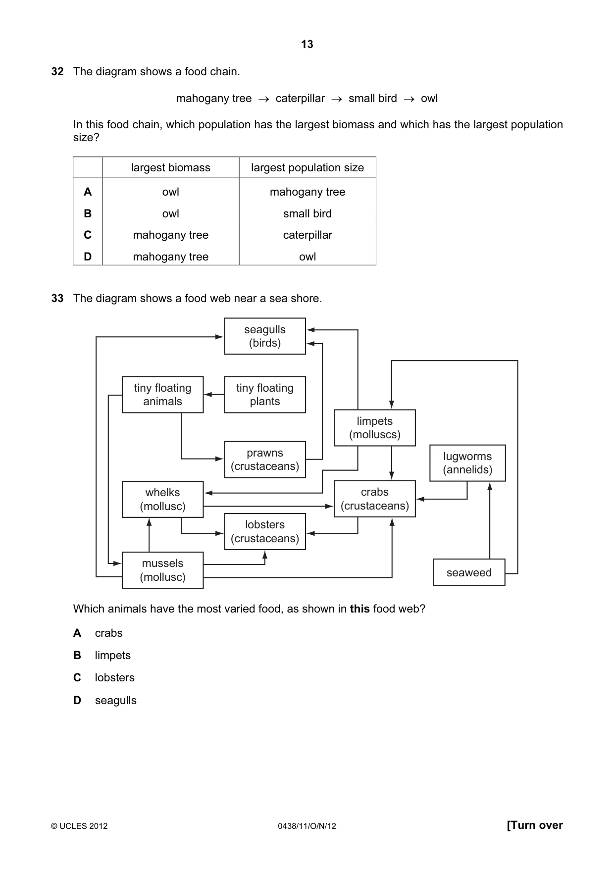 Cambridge IGCSE Biology (BES) 0438 2012 Oct/Nov Paper 1 · Variant 1 question paper, page 13 of 16
