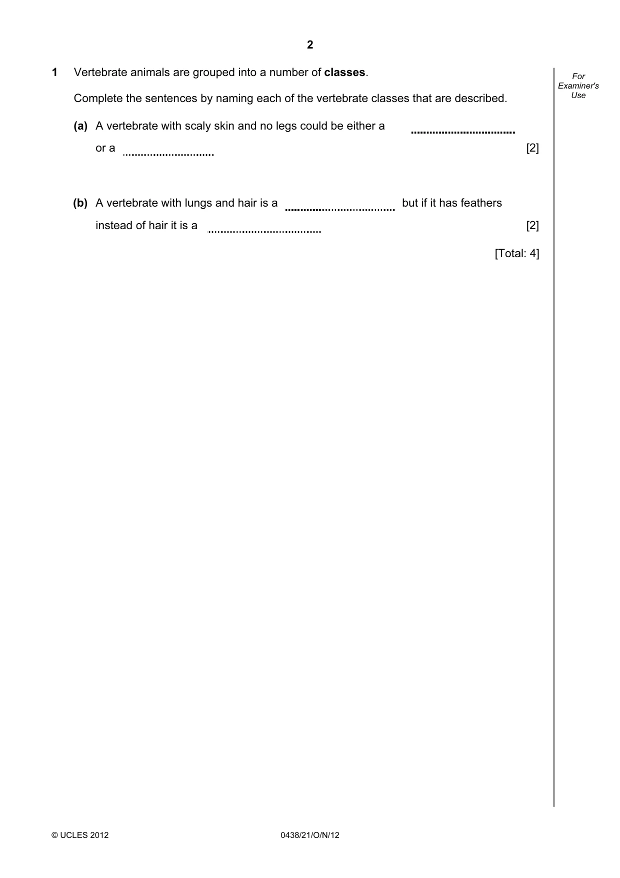Cambridge IGCSE Biology (BES) 0438 2012 Oct/Nov Paper 2 · Variant 1 question paper, page 2 of 20
