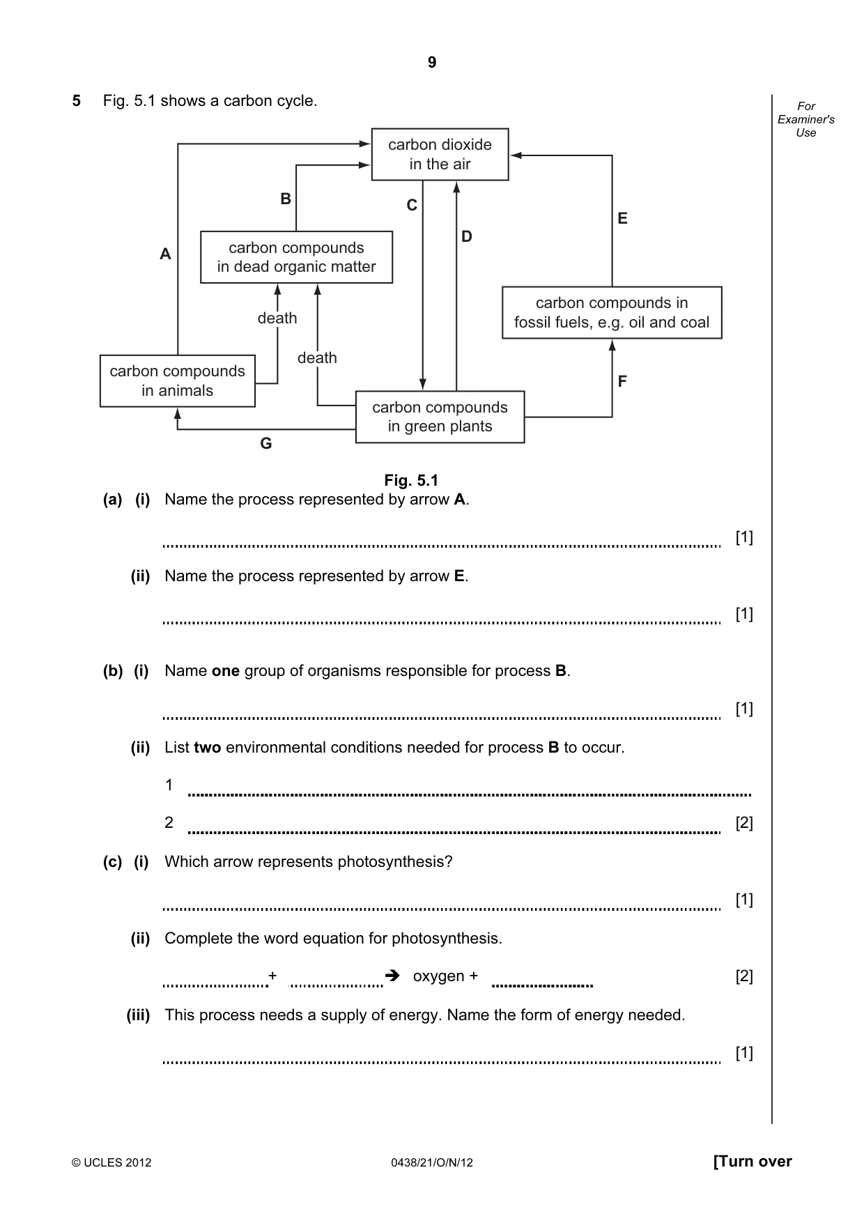 Cambridge IGCSE Biology (BES) 0438 2012 Oct/Nov Paper 2 · Variant 1 question paper, page 9 of 20