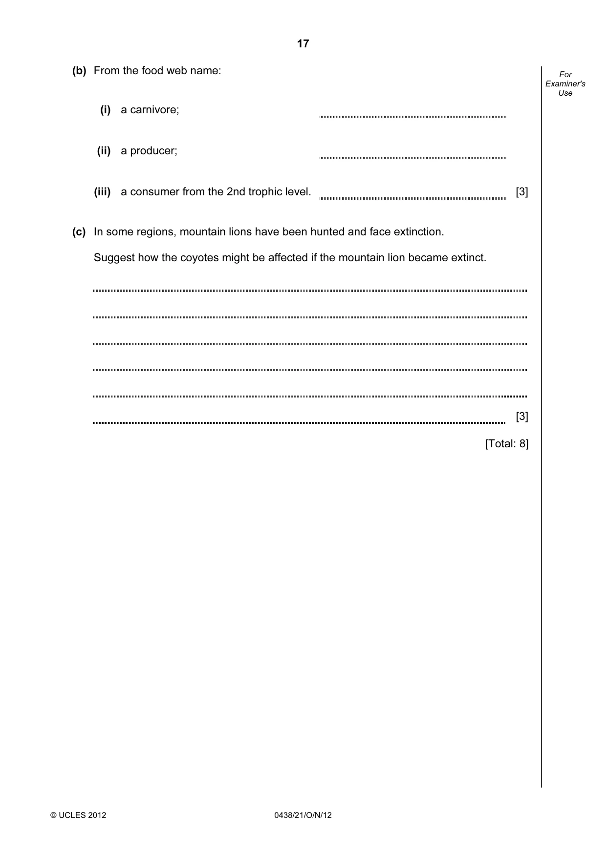 Cambridge IGCSE Biology (BES) 0438 2012 Oct/Nov Paper 2 · Variant 1 question paper, page 17 of 20