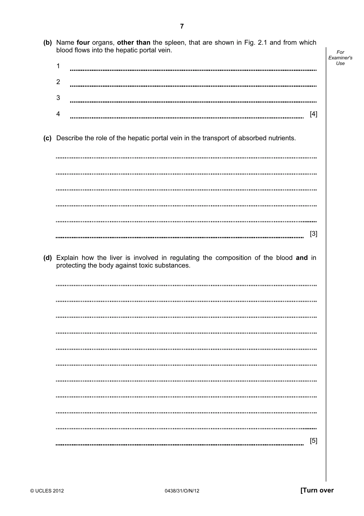 Cambridge IGCSE Biology (BES) 0438 2012 Oct/Nov Paper 3 · Variant 1 question paper, page 7 of 24