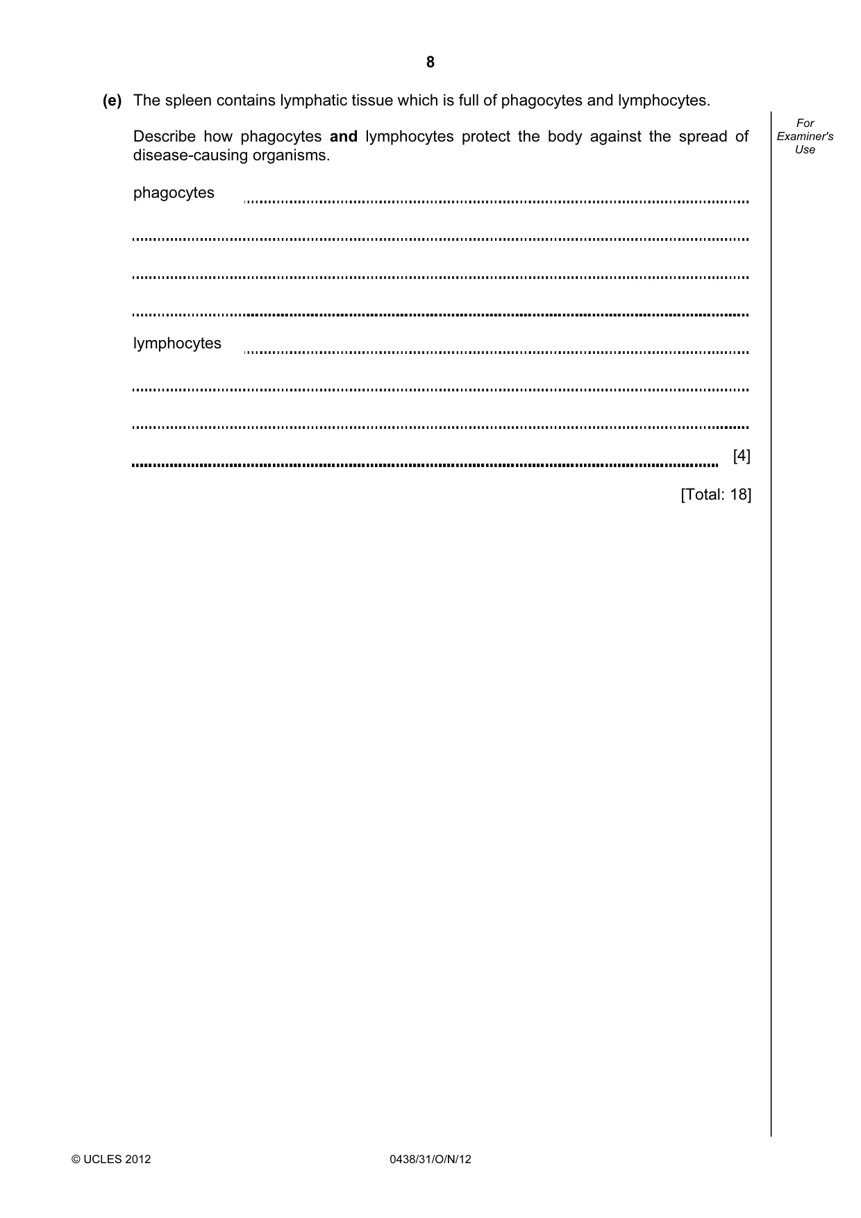Cambridge IGCSE Biology (BES) 0438 2012 Oct/Nov Paper 3 · Variant 1 question paper, page 8 of 24
