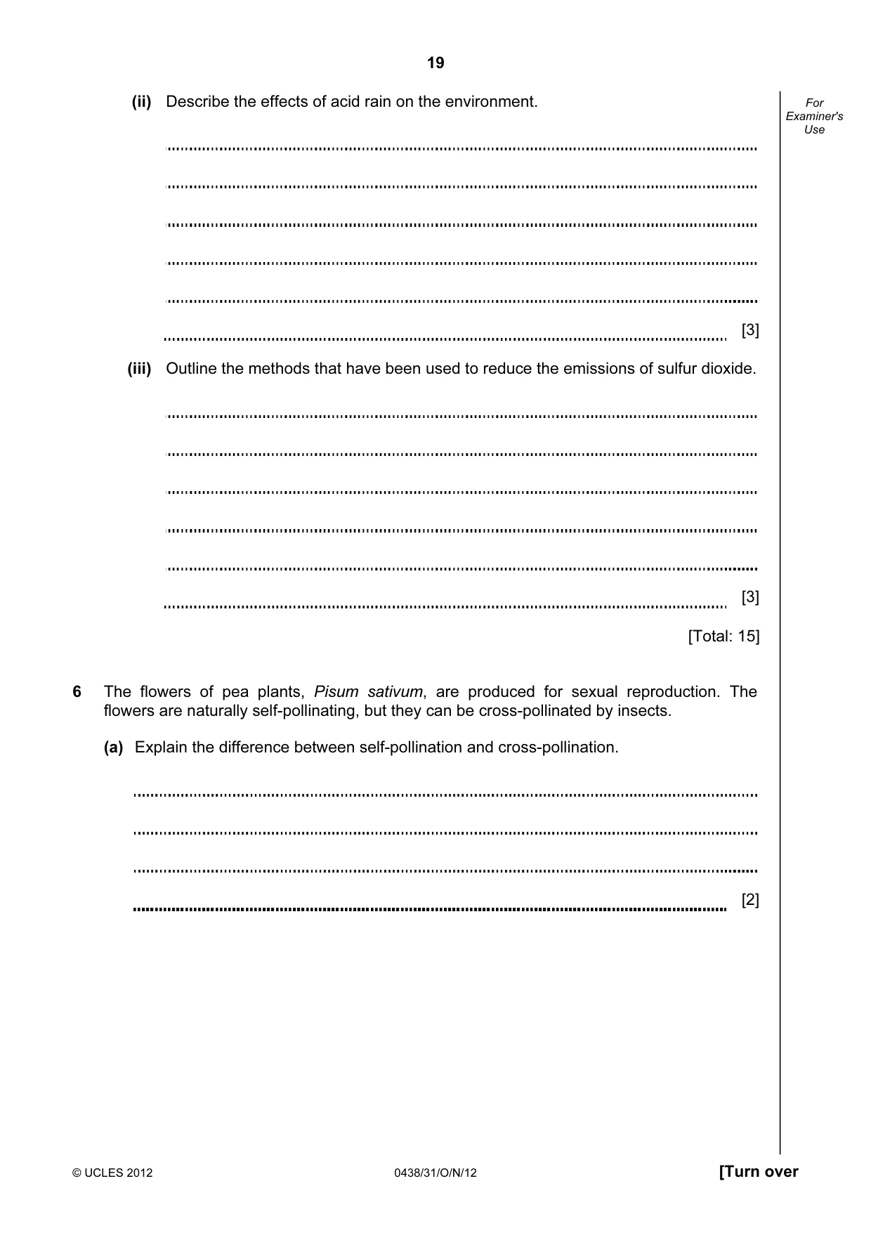 Cambridge IGCSE Biology (BES) 0438 2012 Oct/Nov Paper 3 · Variant 1 question paper, page 19 of 24