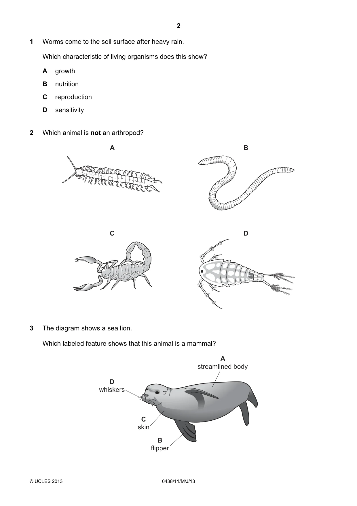 Cambridge IGCSE Biology (BES) 0438 2013 May/June Paper 1 · Variant 1 question paper, page 2 of 16