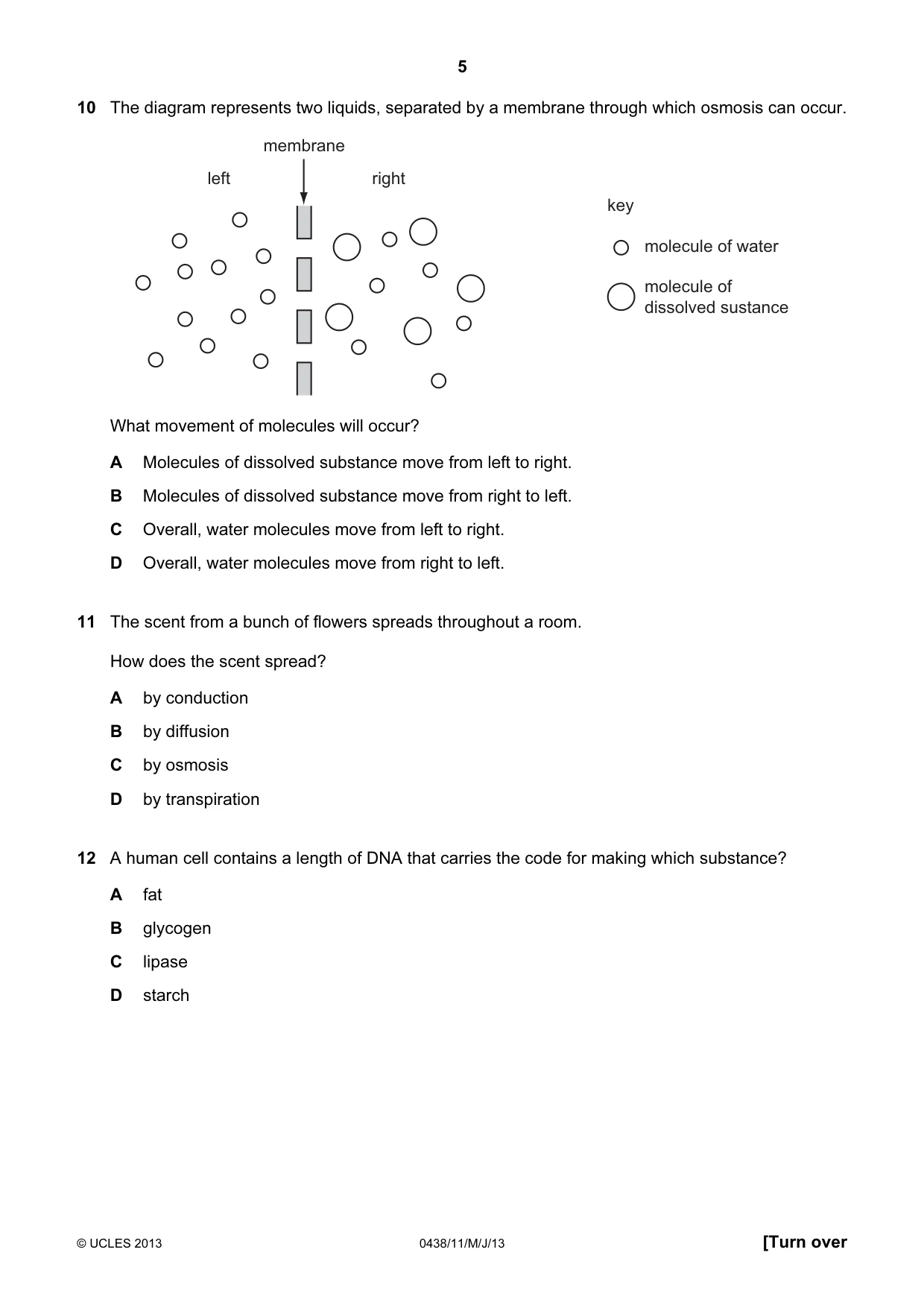 Cambridge IGCSE Biology (BES) 0438 2013 May/June Paper 1 · Variant 1 question paper, page 5 of 16