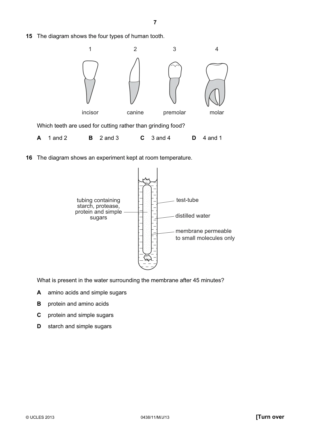 Cambridge IGCSE Biology (BES) 0438 2013 May/June Paper 1 · Variant 1 question paper, page 7 of 16