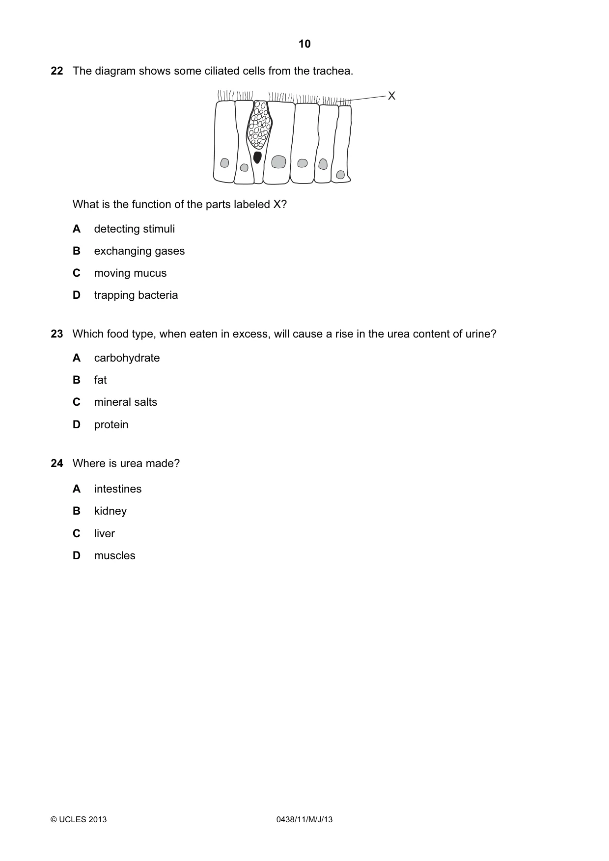 Cambridge IGCSE Biology (BES) 0438 2013 May/June Paper 1 · Variant 1 question paper, page 10 of 16