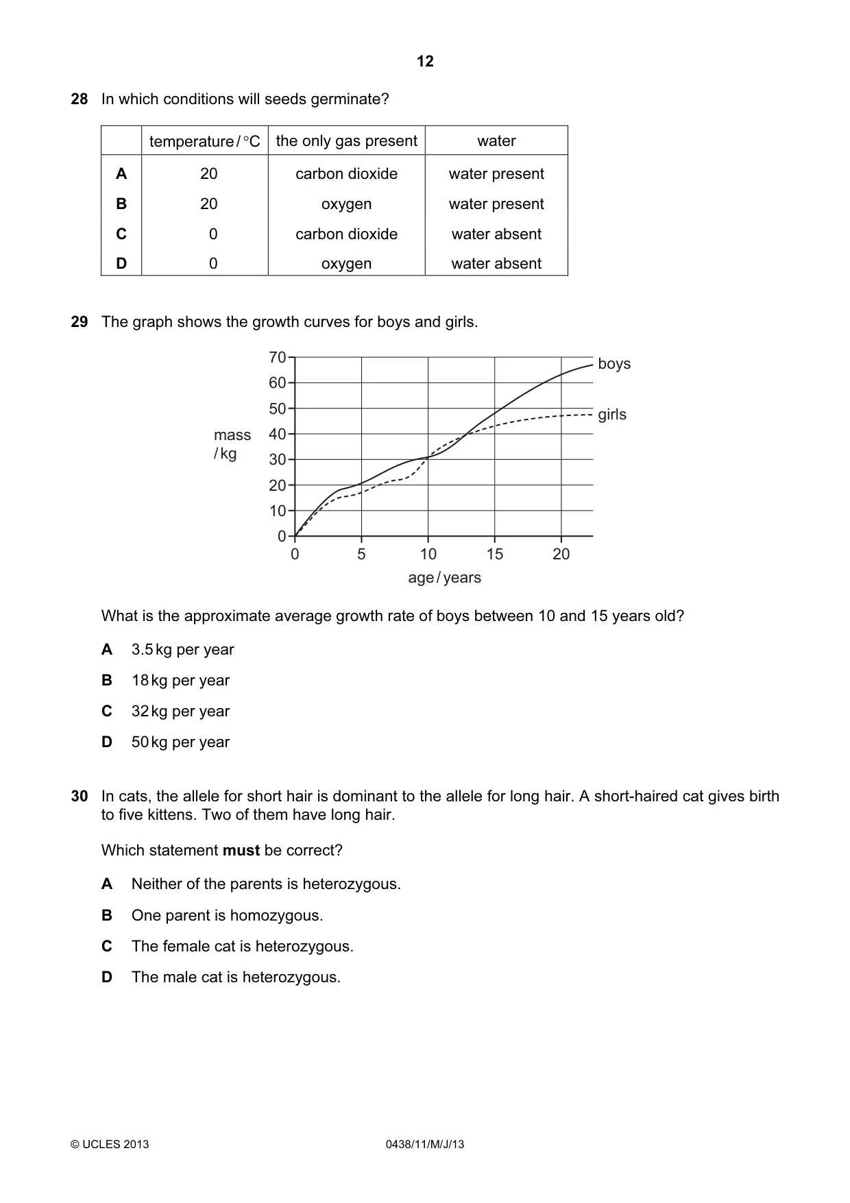 Cambridge IGCSE Biology (BES) 0438 2013 May/June Paper 1 · Variant 1 question paper, page 12 of 16