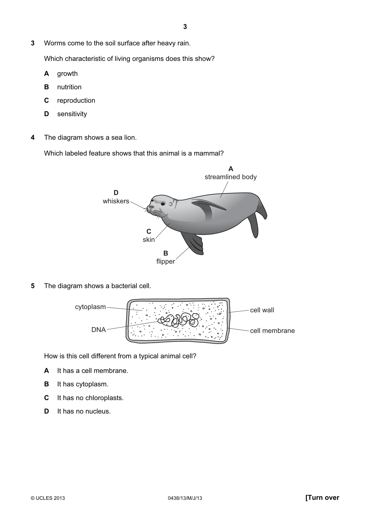 Cambridge IGCSE Biology (BES) 0438 2013 May/June Paper 1 · Variant 3 question paper, page 3 of 16