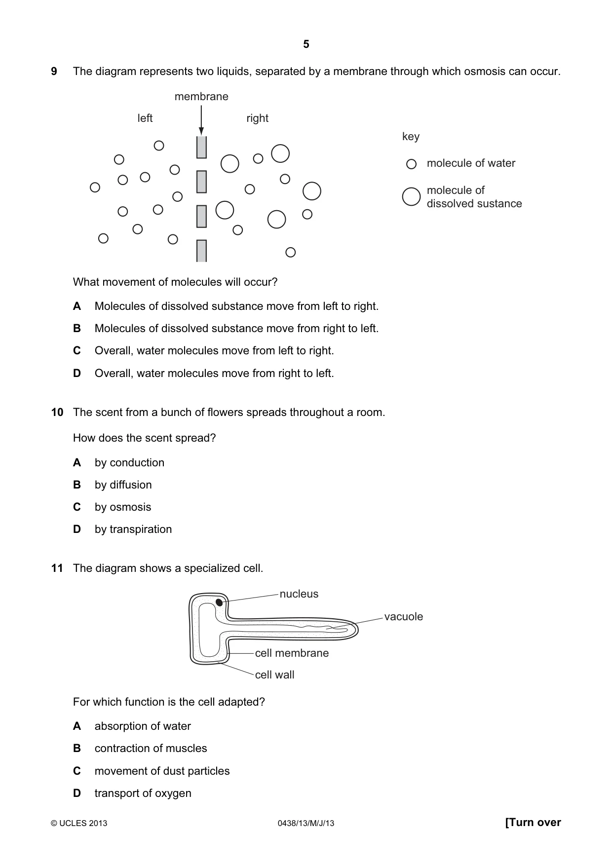 Cambridge IGCSE Biology (BES) 0438 2013 May/June Paper 1 · Variant 3 question paper, page 5 of 16