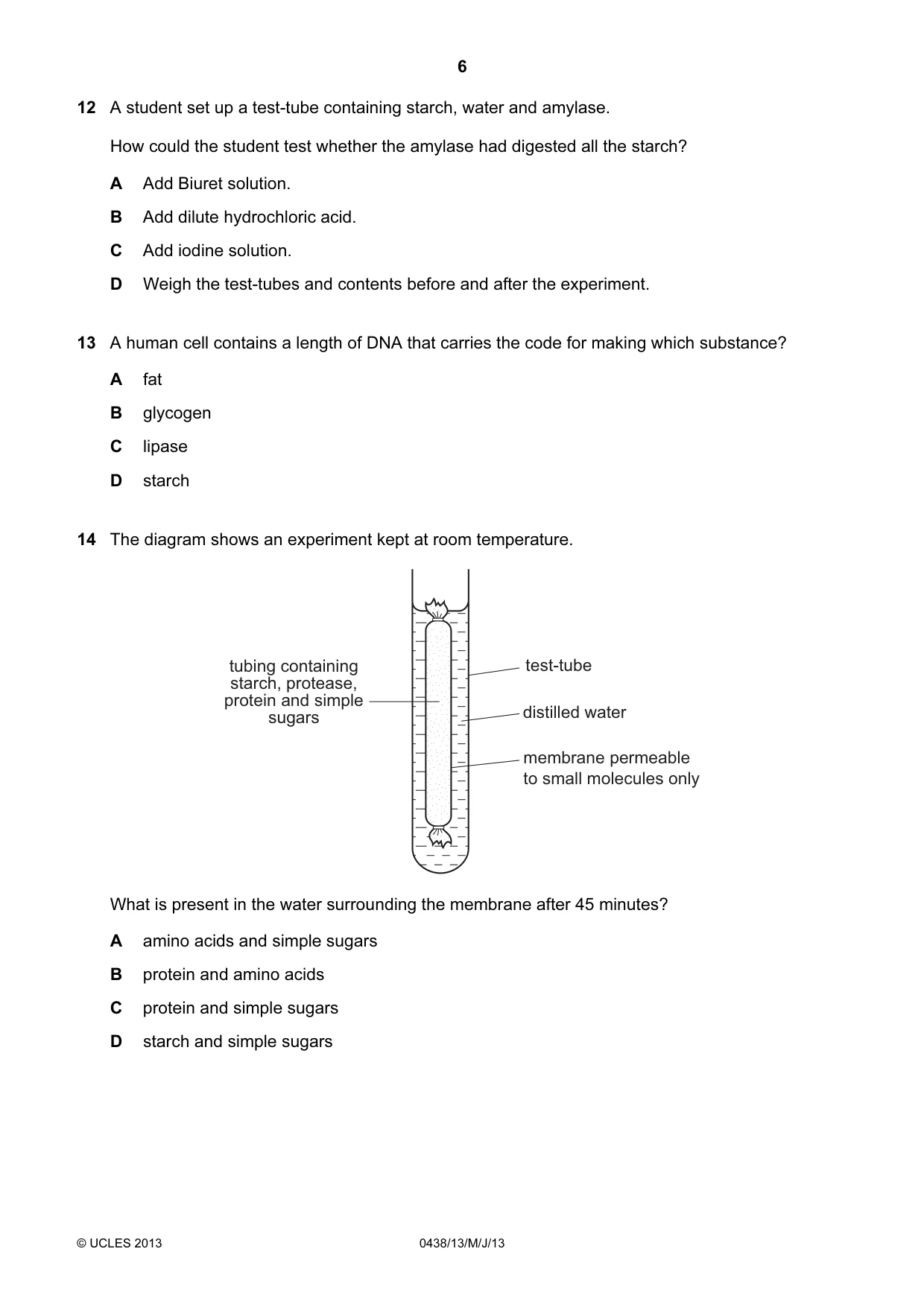 Cambridge IGCSE Biology (BES) 0438 2013 May/June Paper 1 · Variant 3 question paper, page 6 of 16
