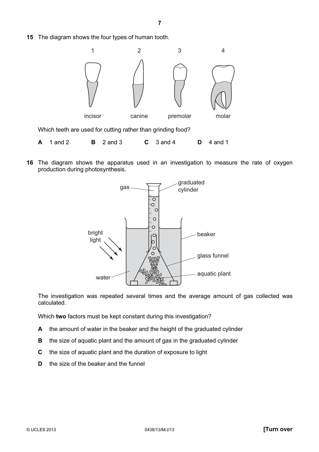 Cambridge IGCSE Biology (BES) 0438 2013 May/June Paper 1 · Variant 3 question paper, page 7 of 16