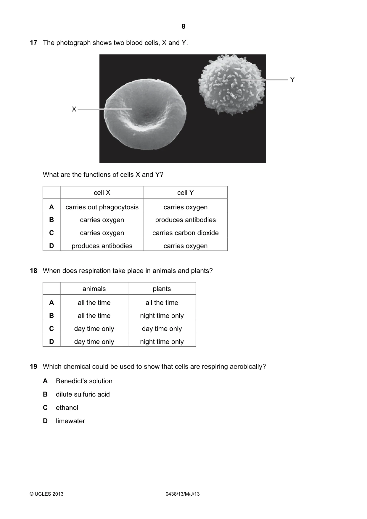 Cambridge IGCSE Biology (BES) 0438 2013 May/June Paper 1 · Variant 3 question paper, page 8 of 16