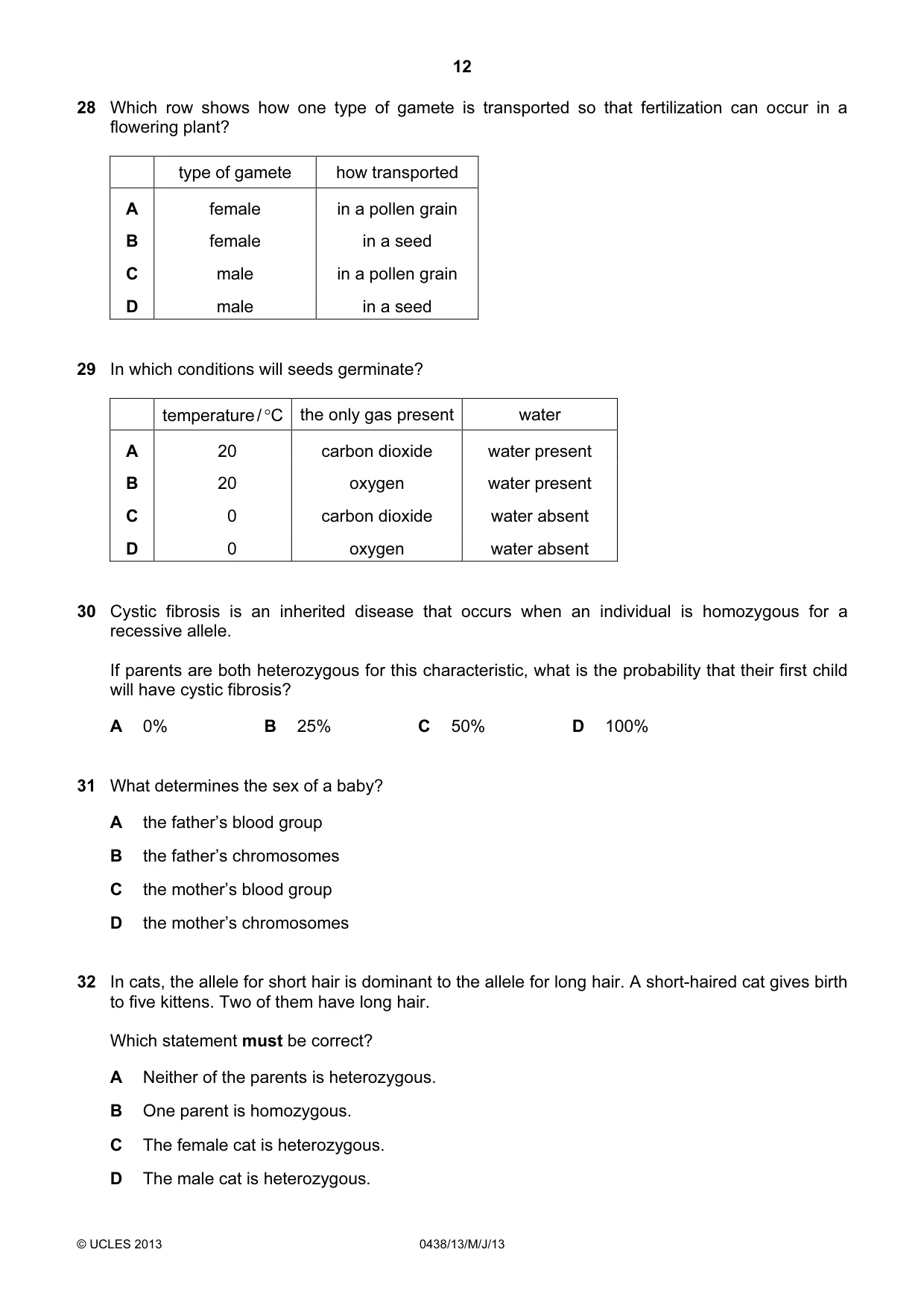 Cambridge IGCSE Biology (BES) 0438 2013 May/June Paper 1 · Variant 3 question paper, page 12 of 16