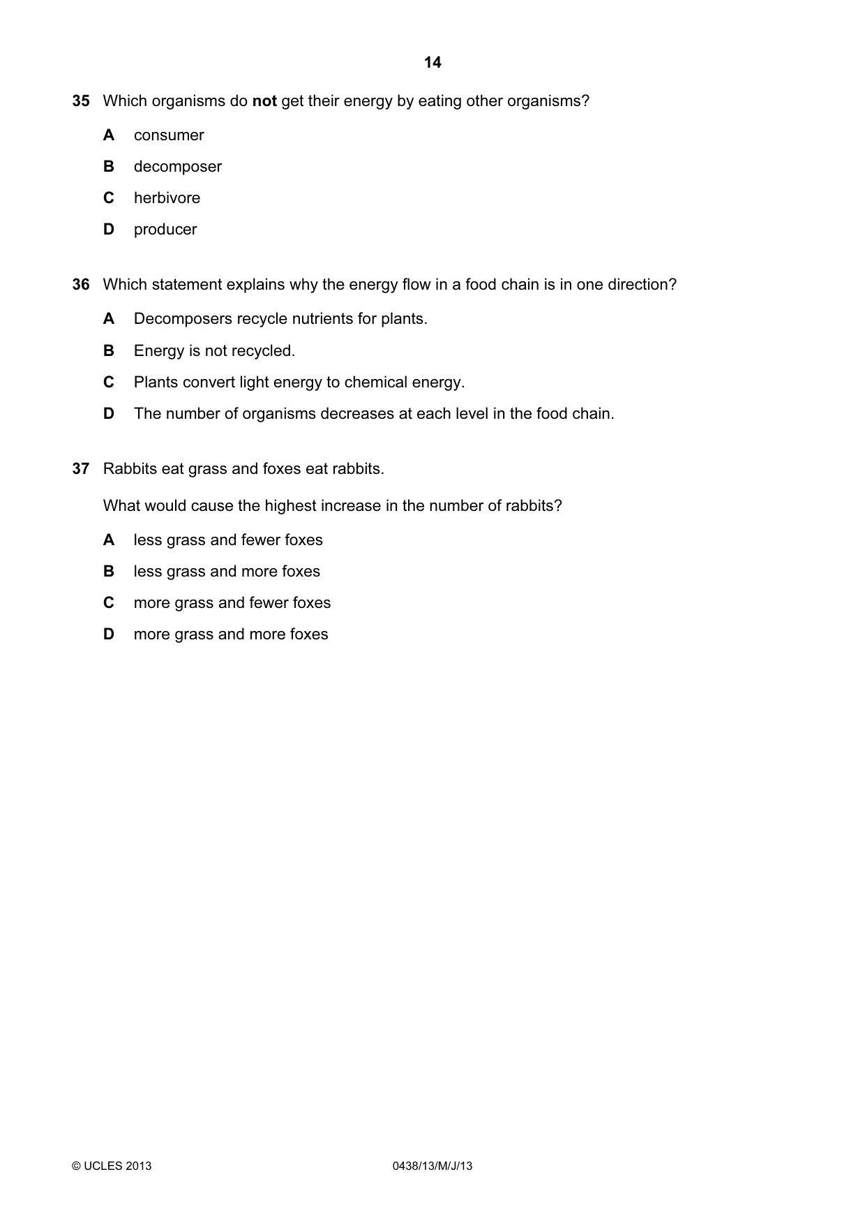 Cambridge IGCSE Biology (BES) 0438 2013 May/June Paper 1 · Variant 3 question paper, page 14 of 16