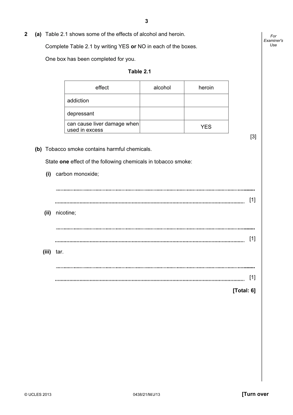 Cambridge IGCSE Biology (BES) 0438 2013 May/June Paper 2 · Variant 1 question paper, page 3 of 20