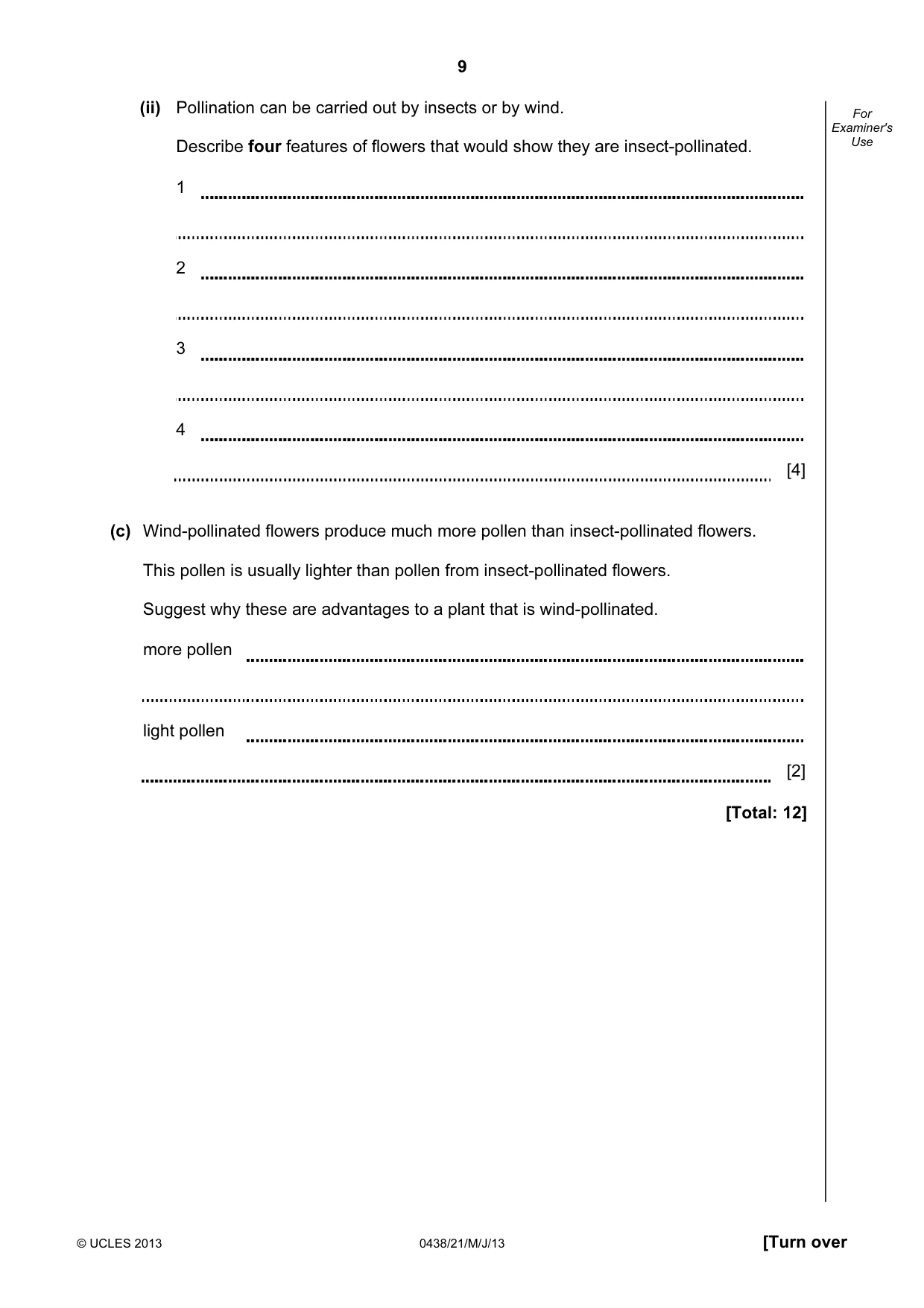 Cambridge IGCSE Biology (BES) 0438 2013 May/June Paper 2 · Variant 1 question paper, page 9 of 20