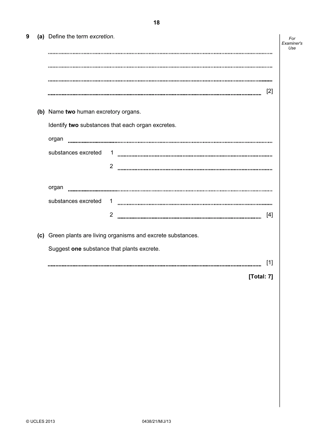 Cambridge IGCSE Biology (BES) 0438 2013 May/June Paper 2 · Variant 1 question paper, page 18 of 20