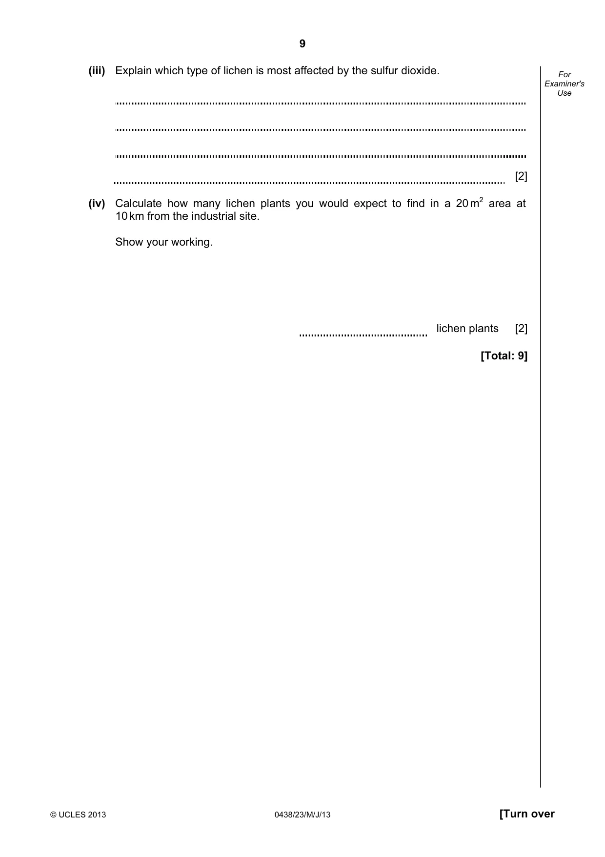 Cambridge IGCSE Biology (BES) 0438 2013 May/June Paper 2 · Variant 3 question paper, page 9 of 20
