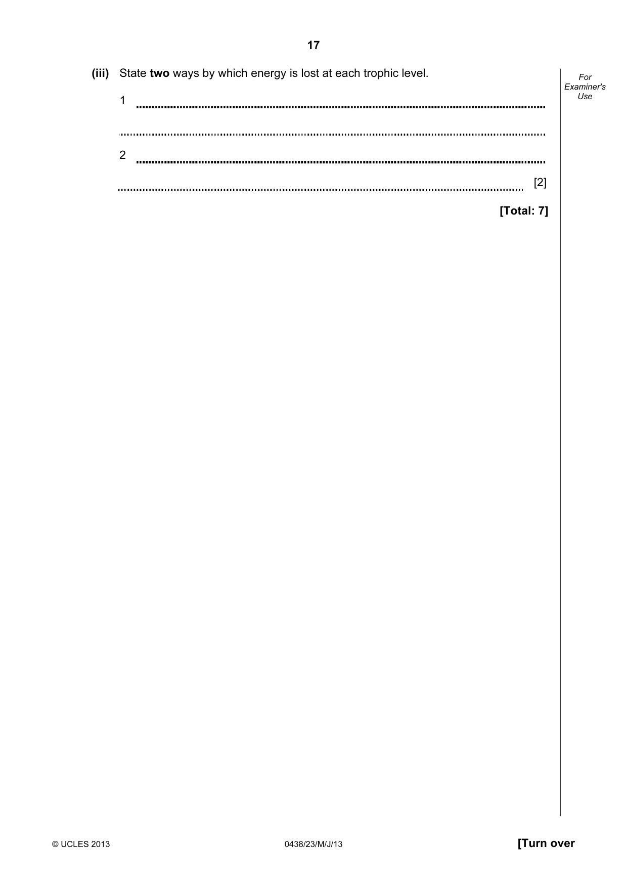 Cambridge IGCSE Biology (BES) 0438 2013 May/June Paper 2 · Variant 3 question paper, page 17 of 20