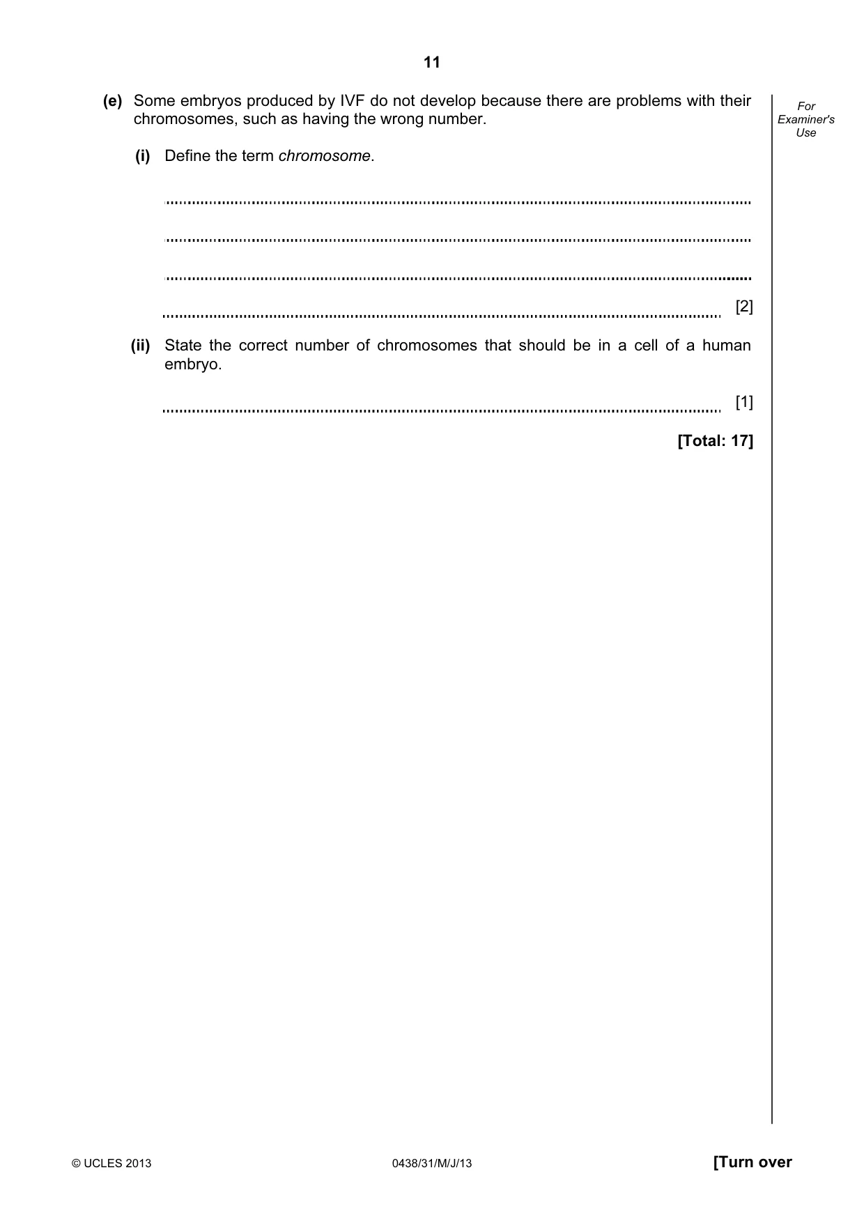 Cambridge IGCSE Biology (BES) 0438 2013 May/June Paper 3 · Variant 1 question paper, page 11 of 20