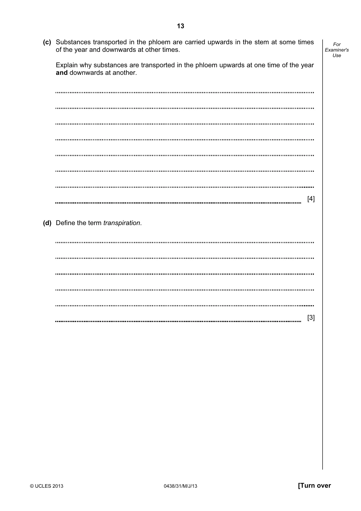 Cambridge IGCSE Biology (BES) 0438 2013 May/June Paper 3 · Variant 1 question paper, page 13 of 20