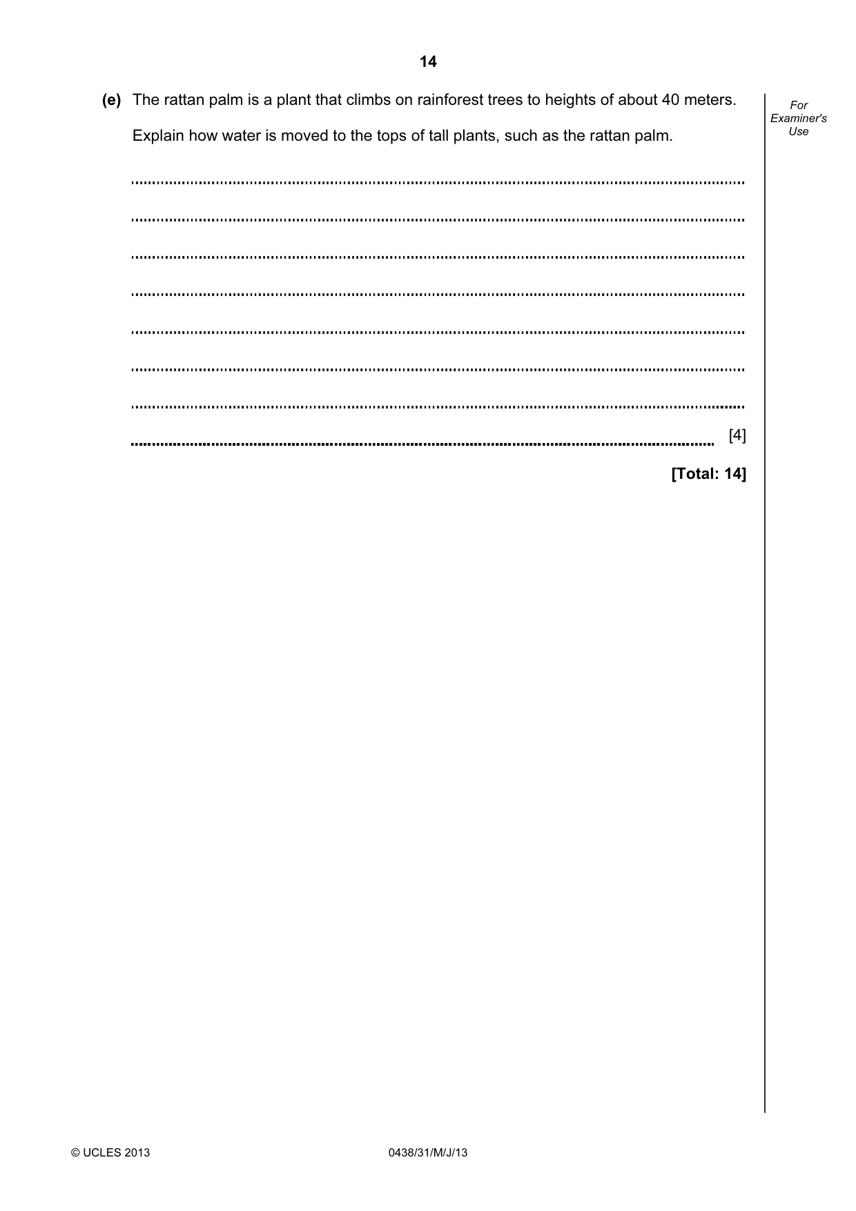 Cambridge IGCSE Biology (BES) 0438 2013 May/June Paper 3 · Variant 1 question paper, page 14 of 20