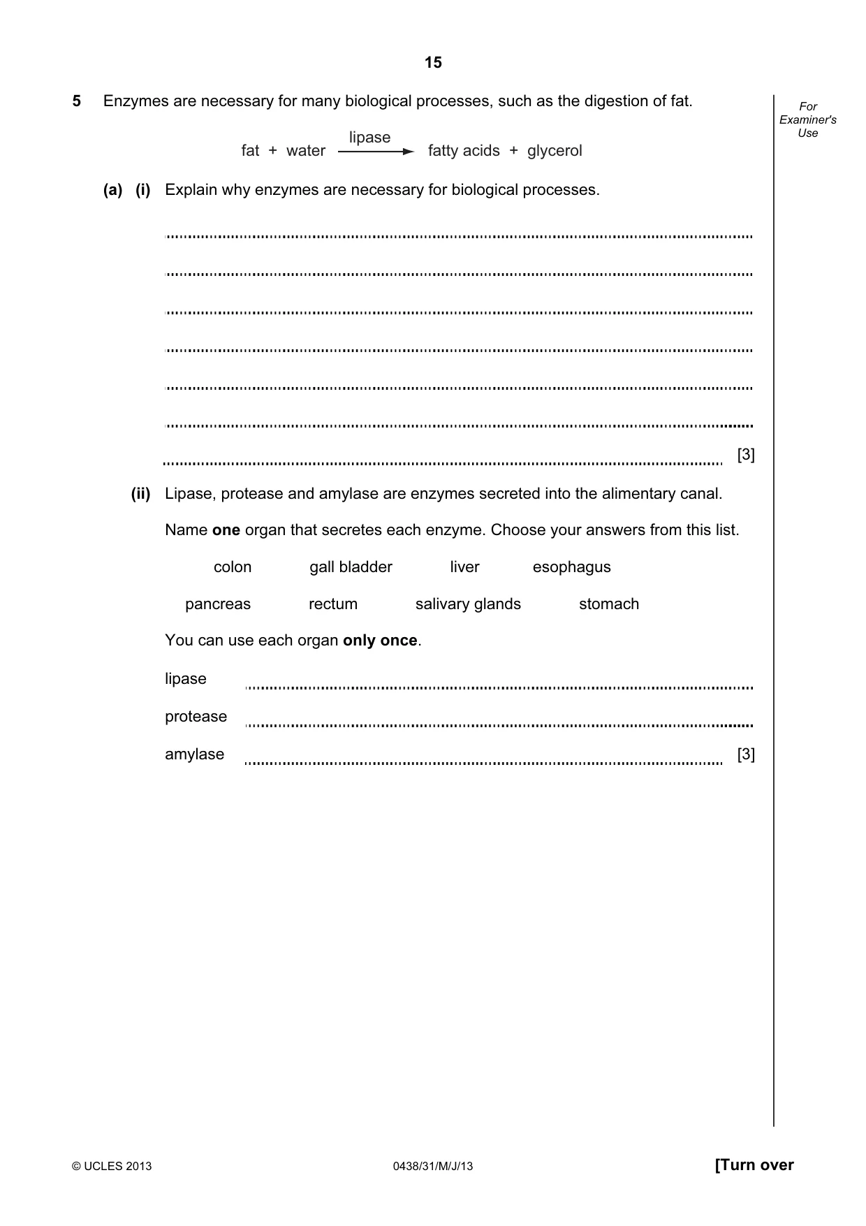 Cambridge IGCSE Biology (BES) 0438 2013 May/June Paper 3 · Variant 1 question paper, page 15 of 20