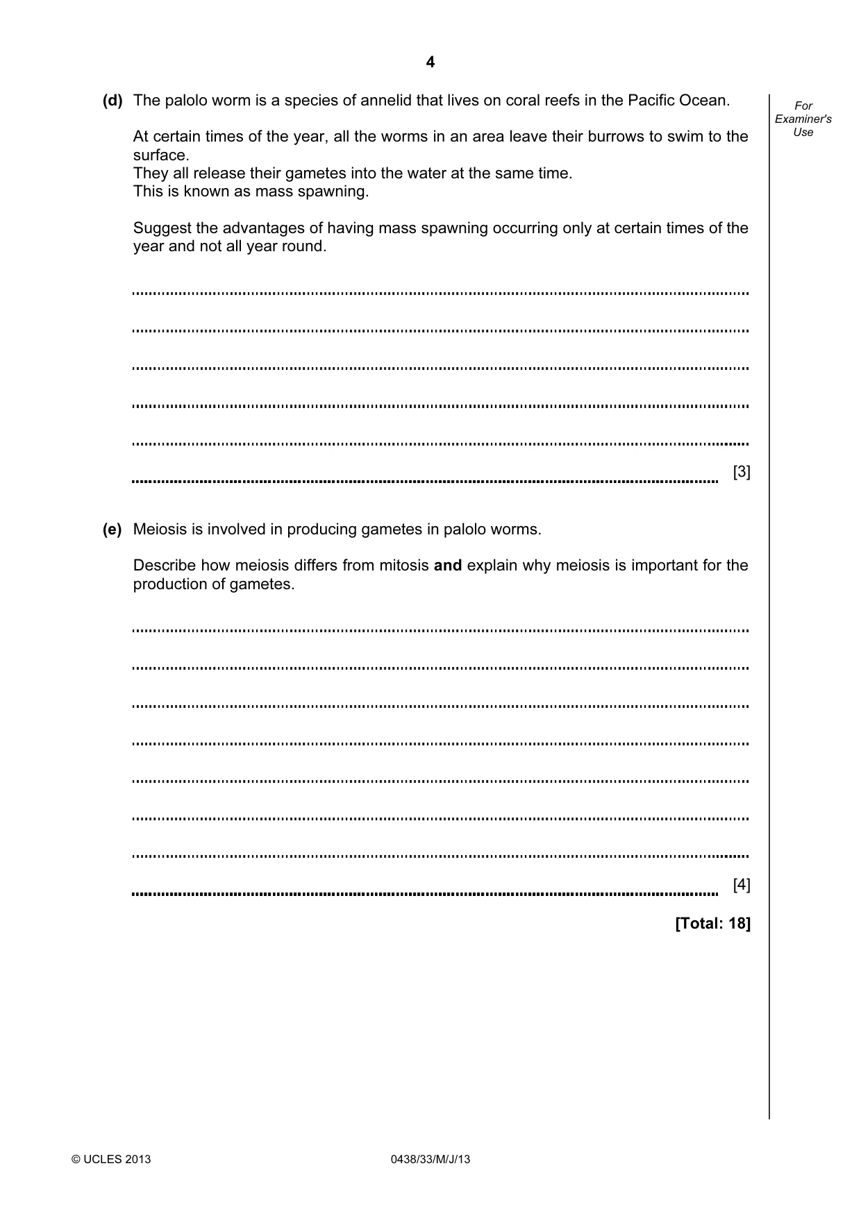Cambridge IGCSE Biology (BES) 0438 2013 May/June Paper 3 · Variant 3 question paper, page 4 of 20