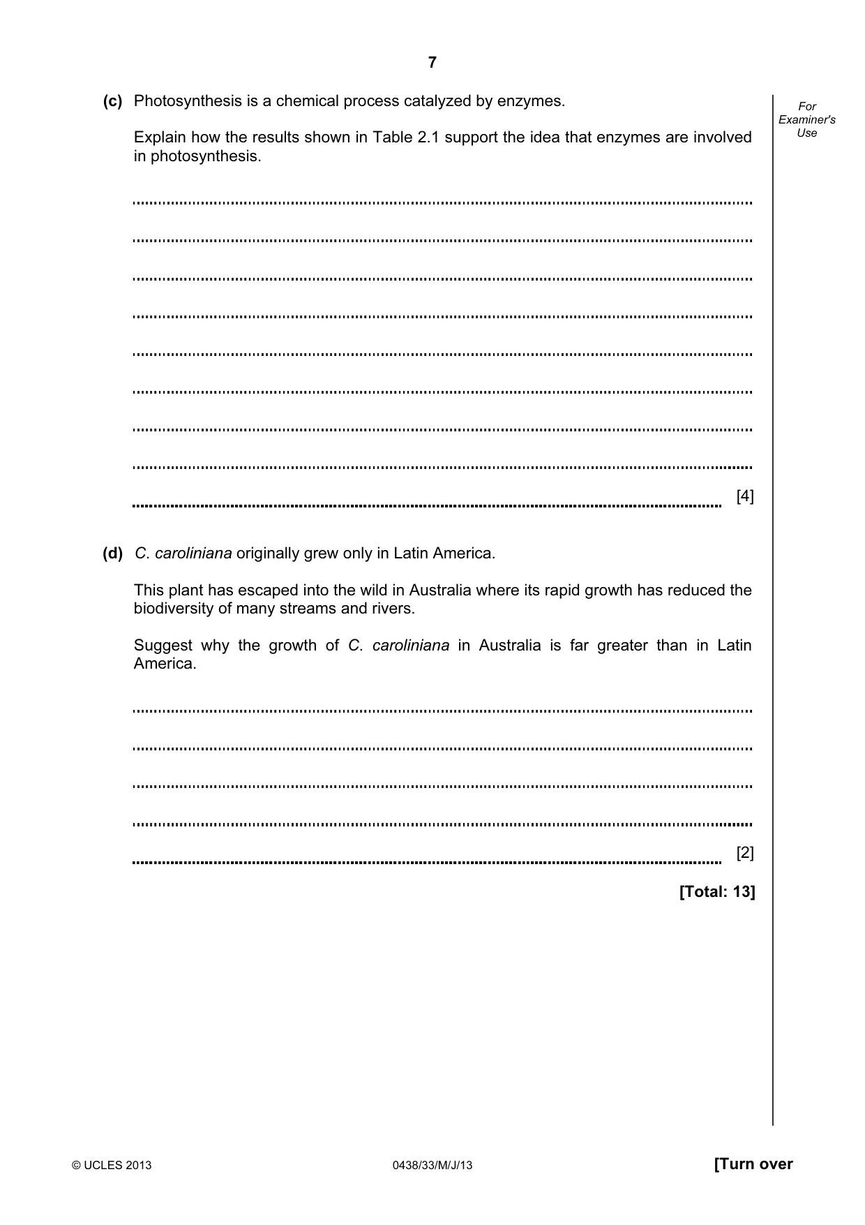 Cambridge IGCSE Biology (BES) 0438 2013 May/June Paper 3 · Variant 3 question paper, page 7 of 20