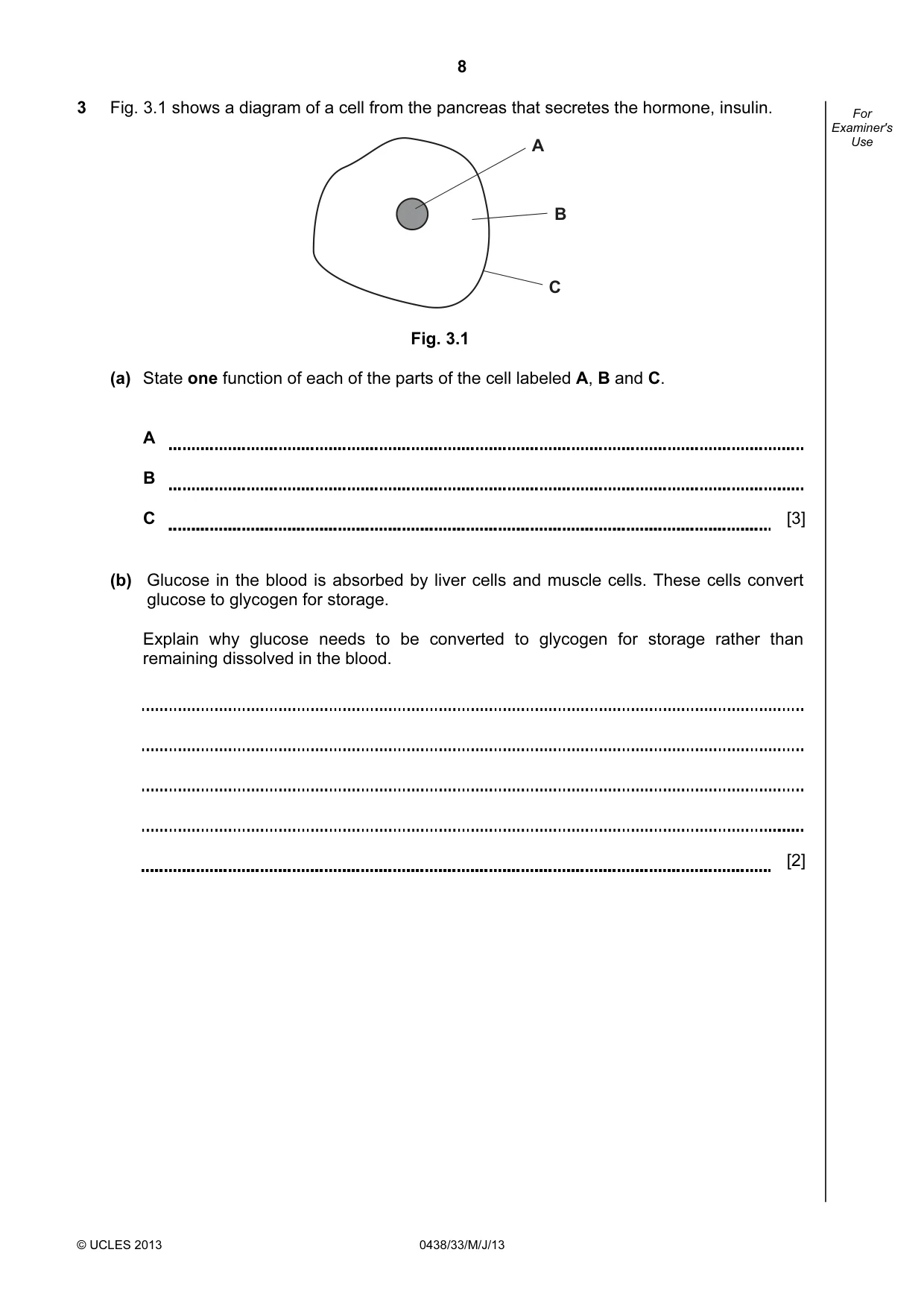 Cambridge IGCSE Biology (BES) 0438 2013 May/June Paper 3 · Variant 3 question paper, page 8 of 20