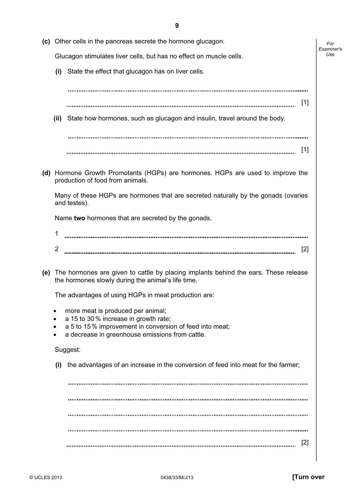 Cambridge IGCSE Biology (BES) 0438 2013 May/June Paper 3 · Variant 3 question paper, page 9 of 20