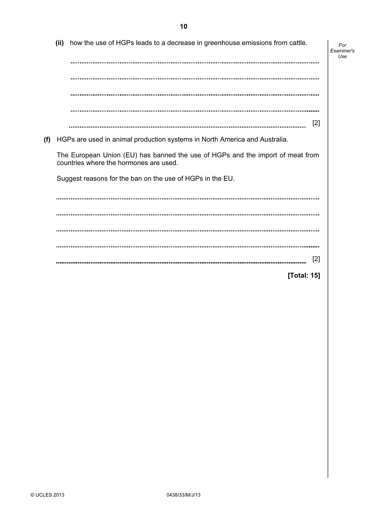 Cambridge IGCSE Biology (BES) 0438 2013 May/June Paper 3 · Variant 3 question paper, page 10 of 20