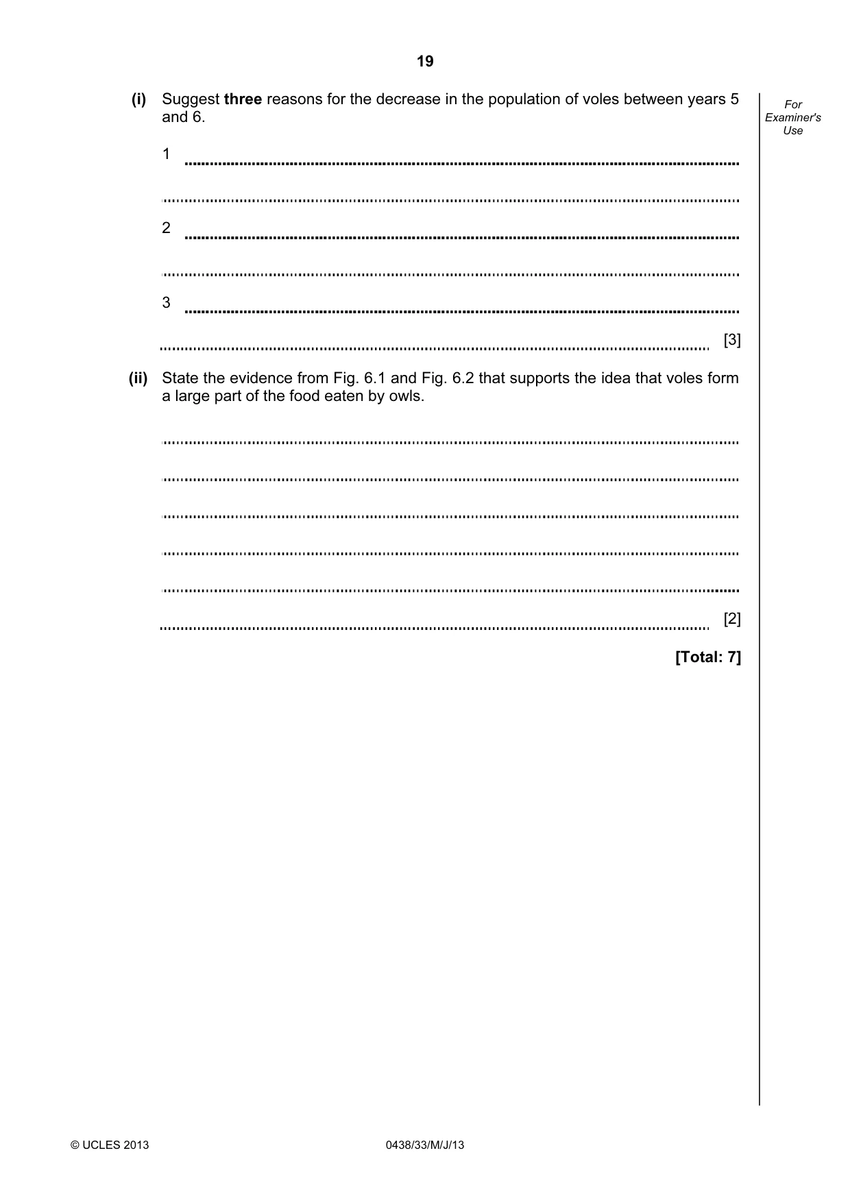 Cambridge IGCSE Biology (BES) 0438 2013 May/June Paper 3 · Variant 3 question paper, page 19 of 20