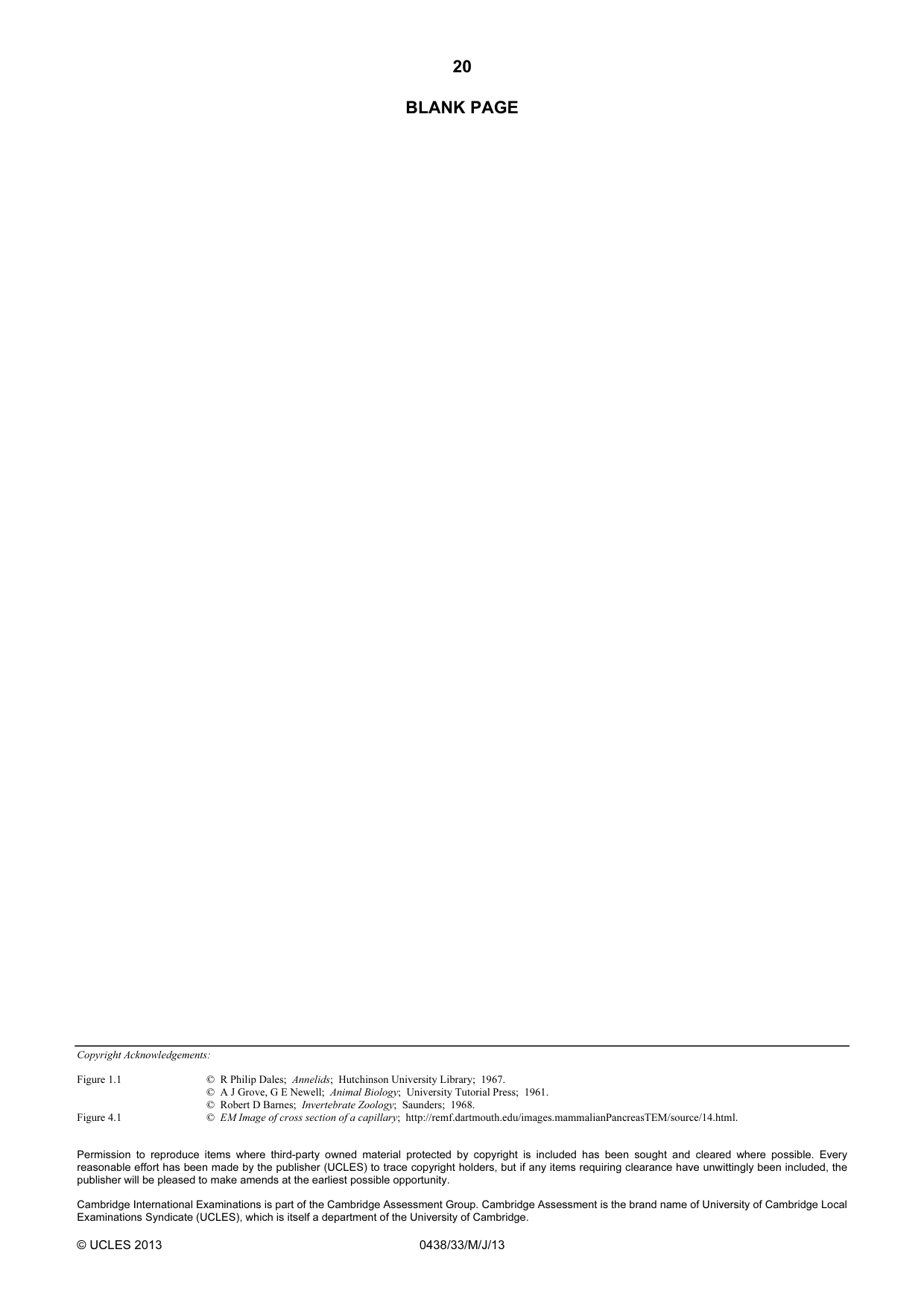 Cambridge IGCSE Biology (BES) 0438 2013 May/June Paper 3 · Variant 3 question paper, page 20 of 20