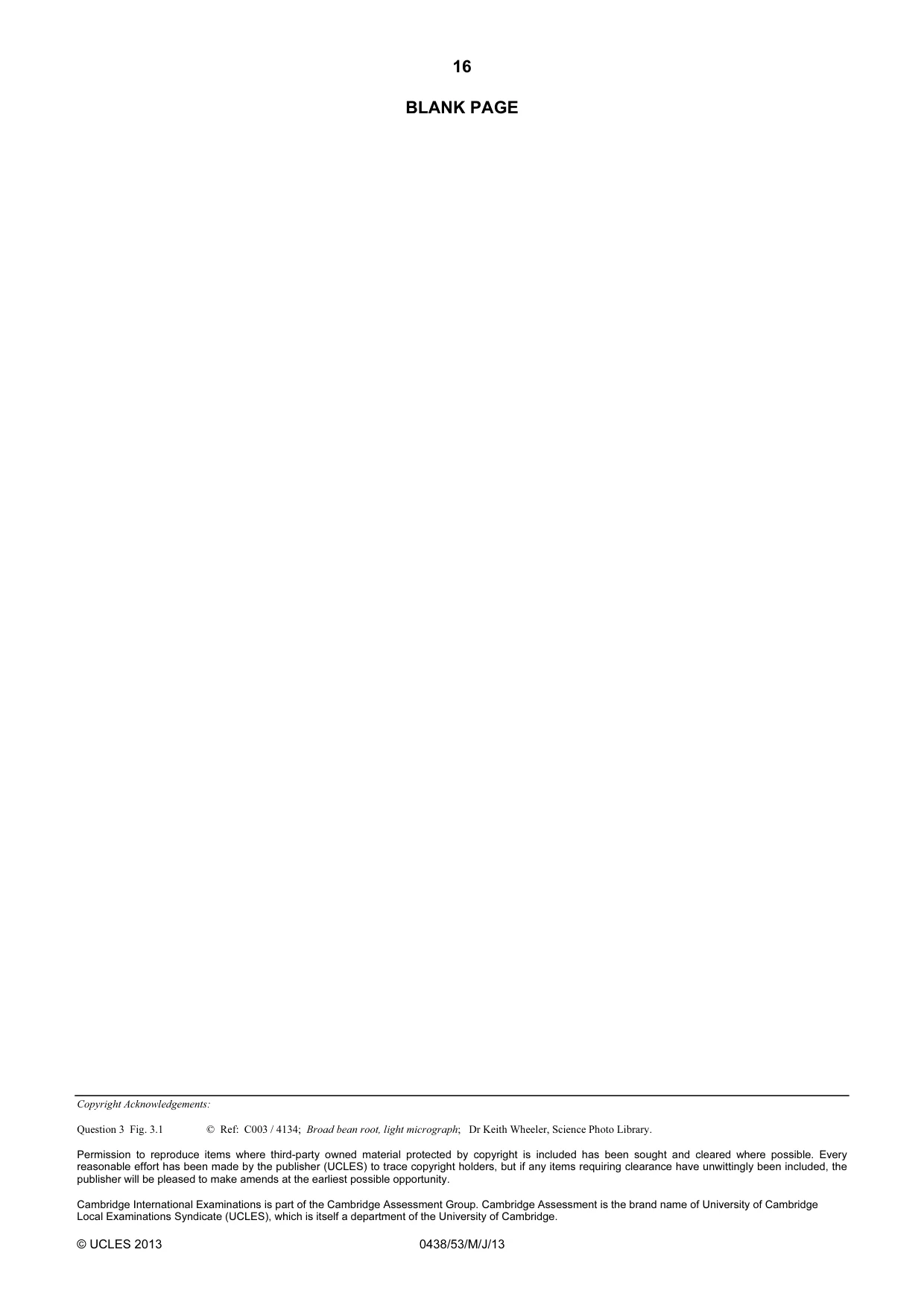 Cambridge IGCSE Biology (BES) 0438 2013 May/June Paper 5 · Variant 3 question paper, page 16 of 16