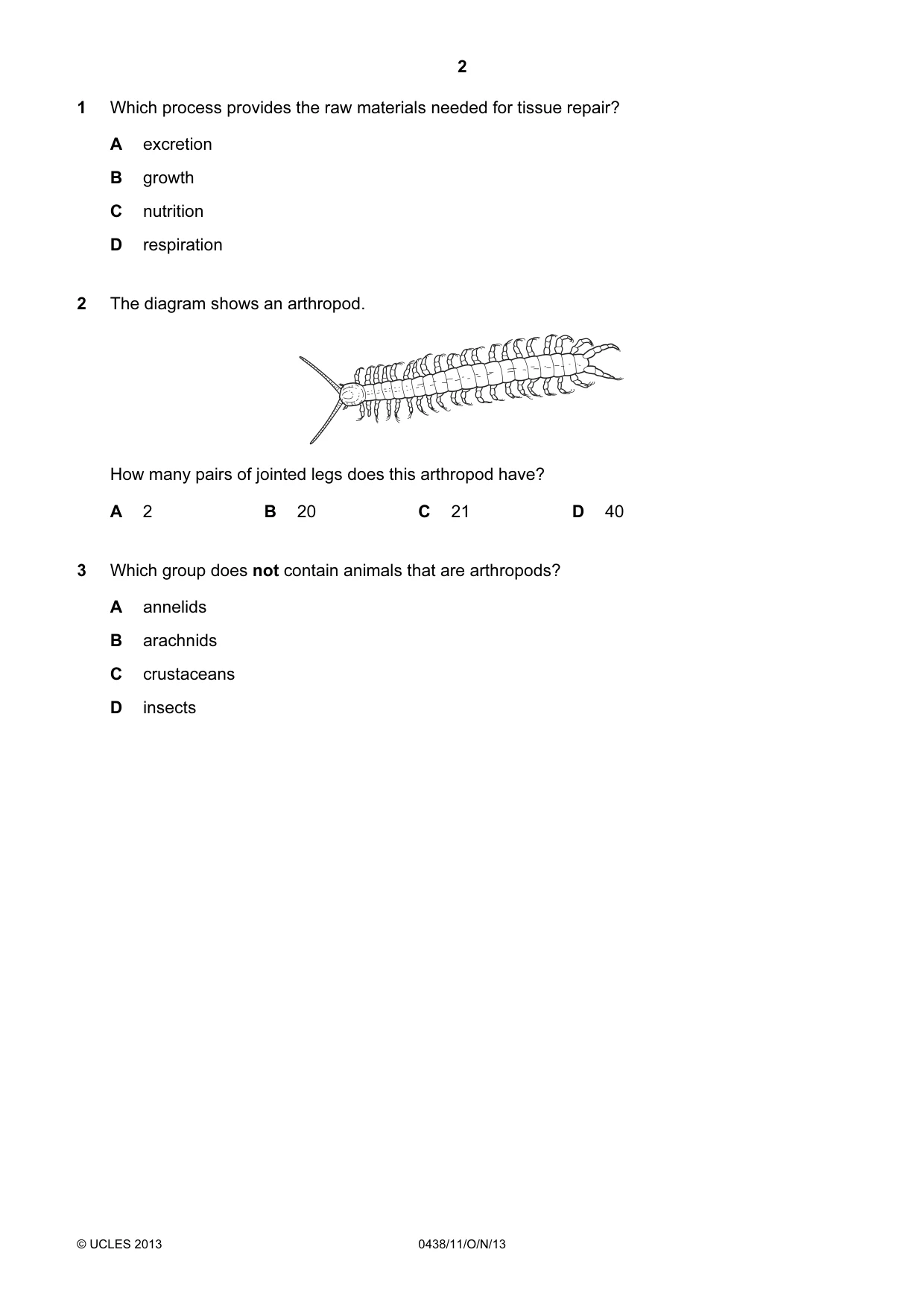 Cambridge IGCSE Biology (BES) 0438 2013 Oct/Nov Paper 1 · Variant 1 question paper, page 2 of 20