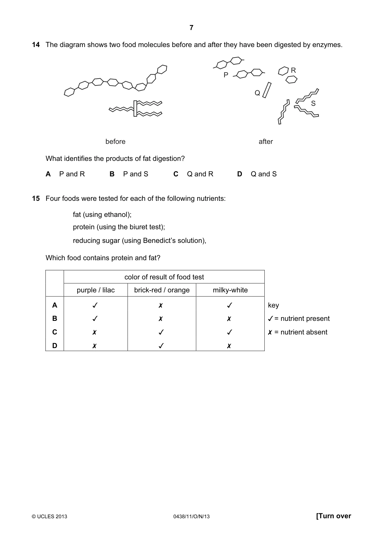 Cambridge IGCSE Biology (BES) 0438 2013 Oct/Nov Paper 1 · Variant 1 question paper, page 7 of 20