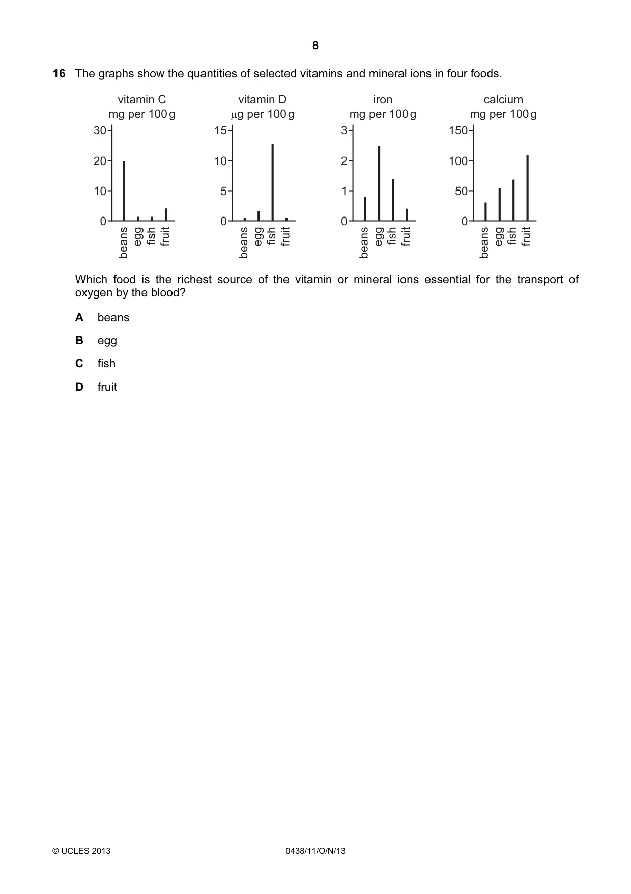 Cambridge IGCSE Biology (BES) 0438 2013 Oct/Nov Paper 1 · Variant 1 question paper, page 8 of 20