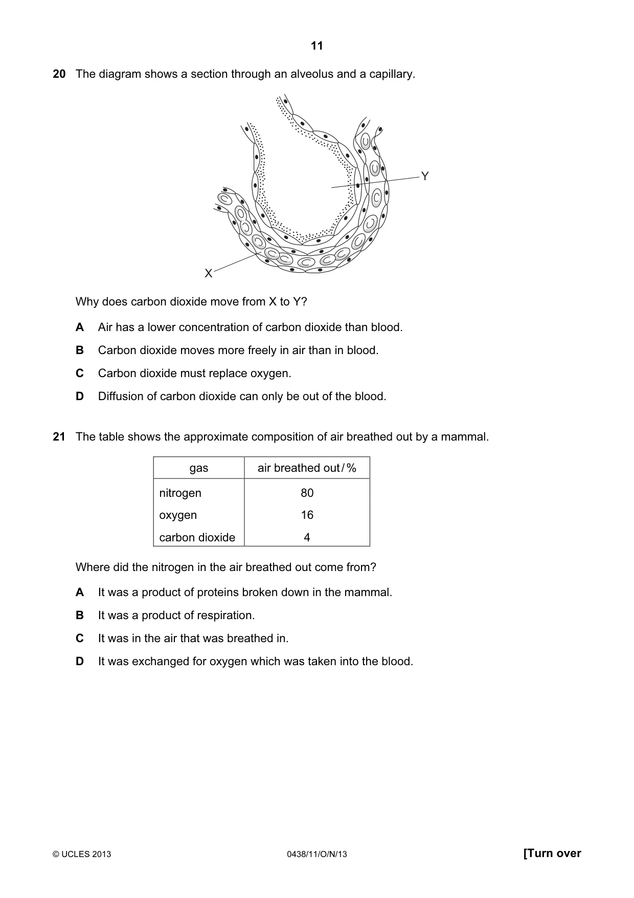 Cambridge IGCSE Biology (BES) 0438 2013 Oct/Nov Paper 1 · Variant 1 question paper, page 11 of 20