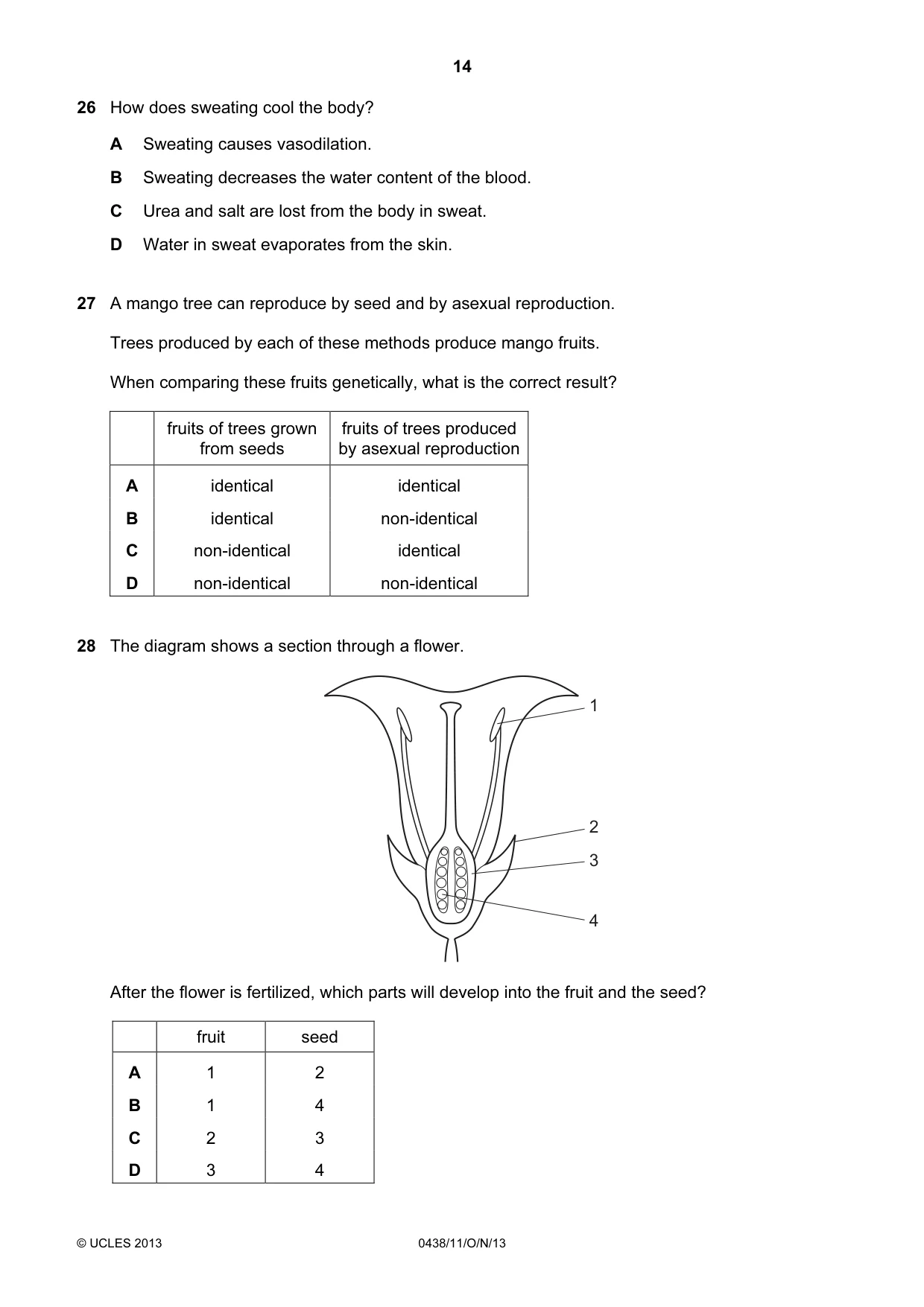 Cambridge IGCSE Biology (BES) 0438 2013 Oct/Nov Paper 1 · Variant 1 question paper, page 14 of 20
