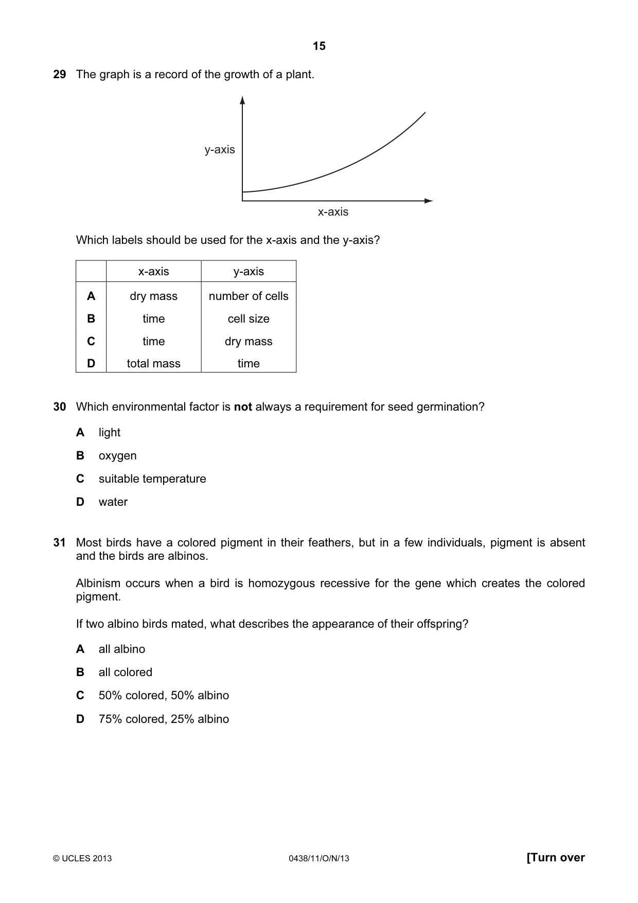 Cambridge IGCSE Biology (BES) 0438 2013 Oct/Nov Paper 1 · Variant 1 question paper, page 15 of 20