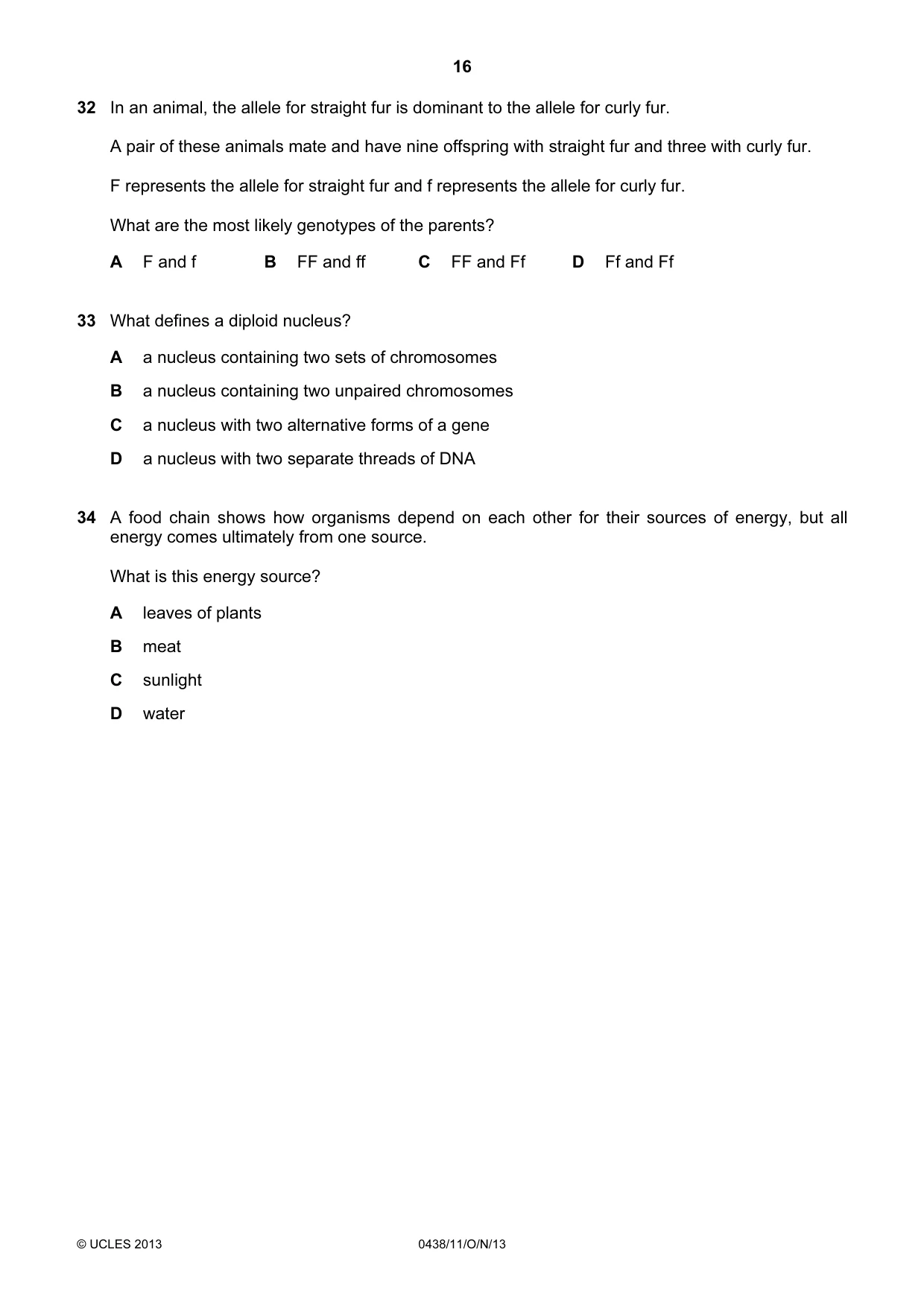 Cambridge IGCSE Biology (BES) 0438 2013 Oct/Nov Paper 1 · Variant 1 question paper, page 16 of 20