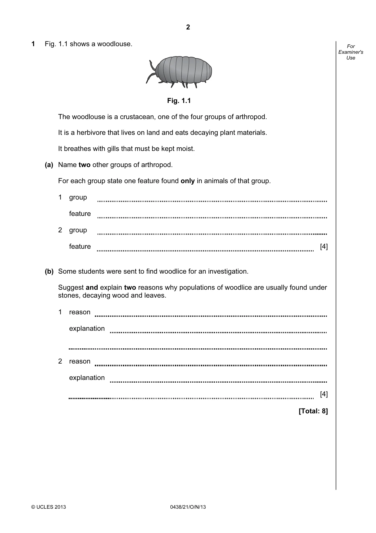 Cambridge IGCSE Biology (BES) 0438 2013 Oct/Nov Paper 2 · Variant 1 question paper, page 2 of 20