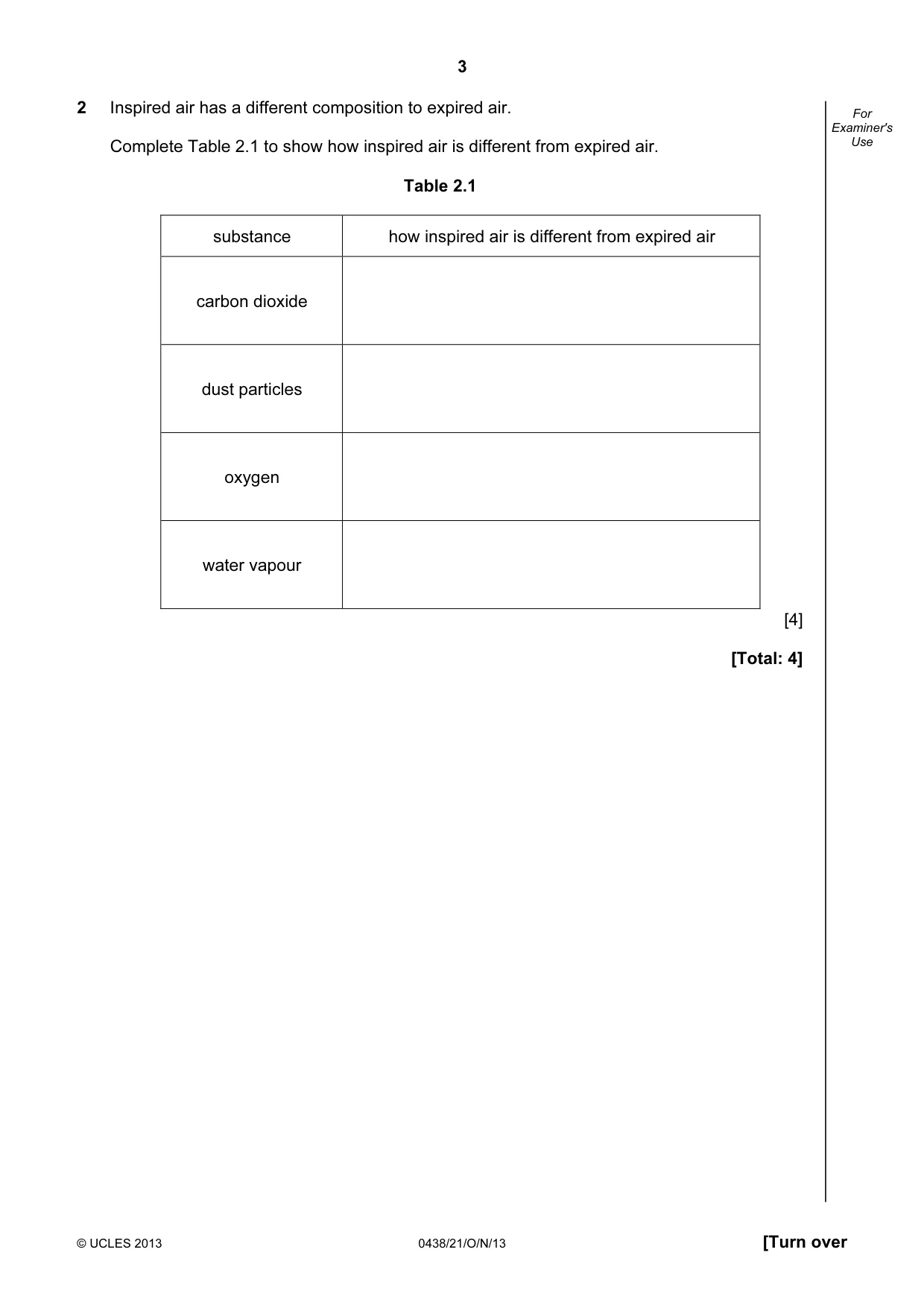 Cambridge IGCSE Biology (BES) 0438 2013 Oct/Nov Paper 2 · Variant 1 question paper, page 3 of 20
